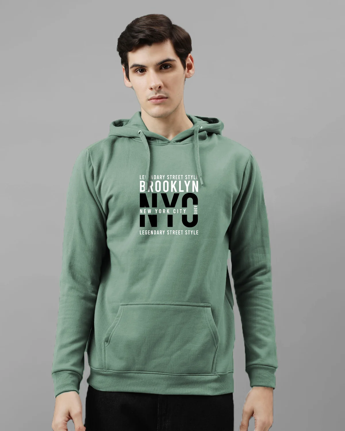 Men Green Printed Hoodie