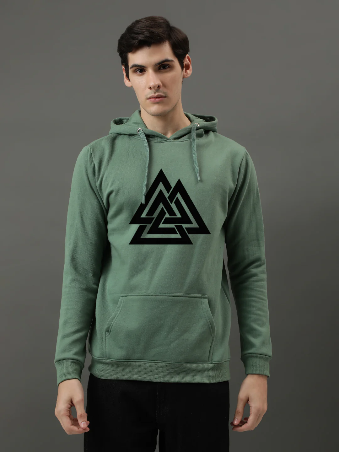 Men Green Printed Hoodie