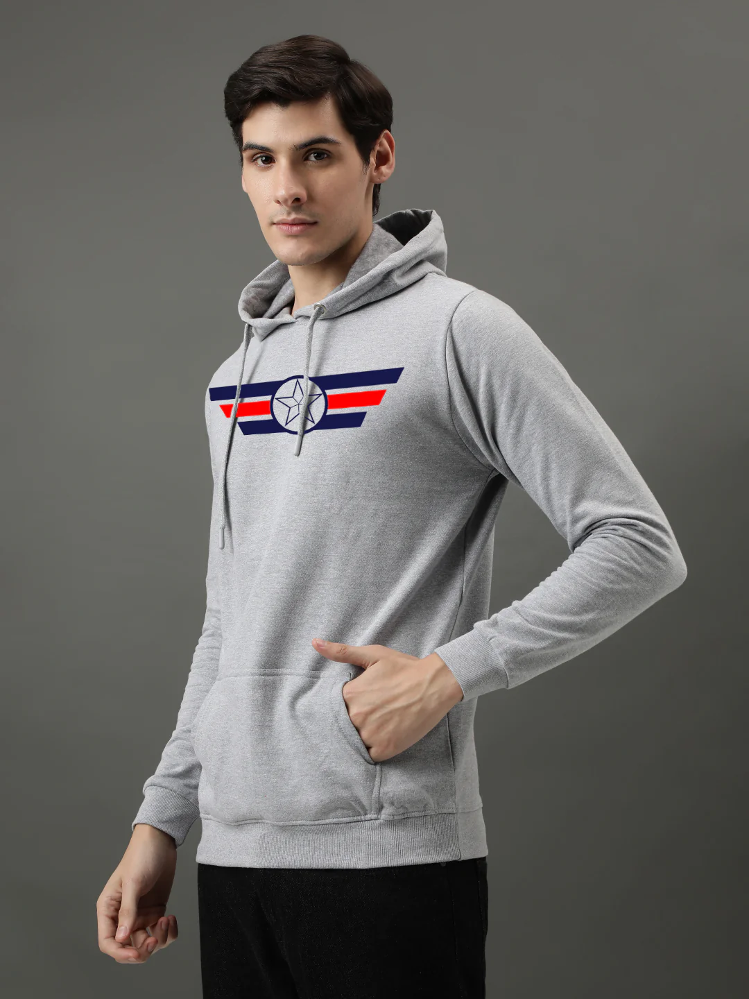 Men Grey Printed Hoodie - Image 2