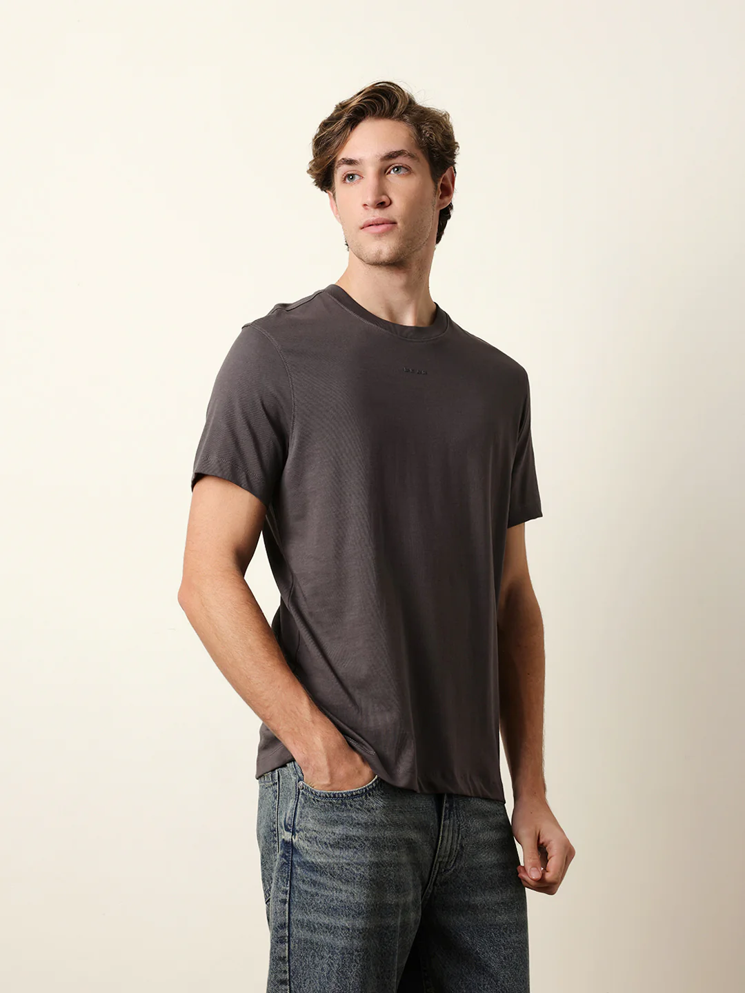 Men Grey Half Sleeve Regular T-Shirt
