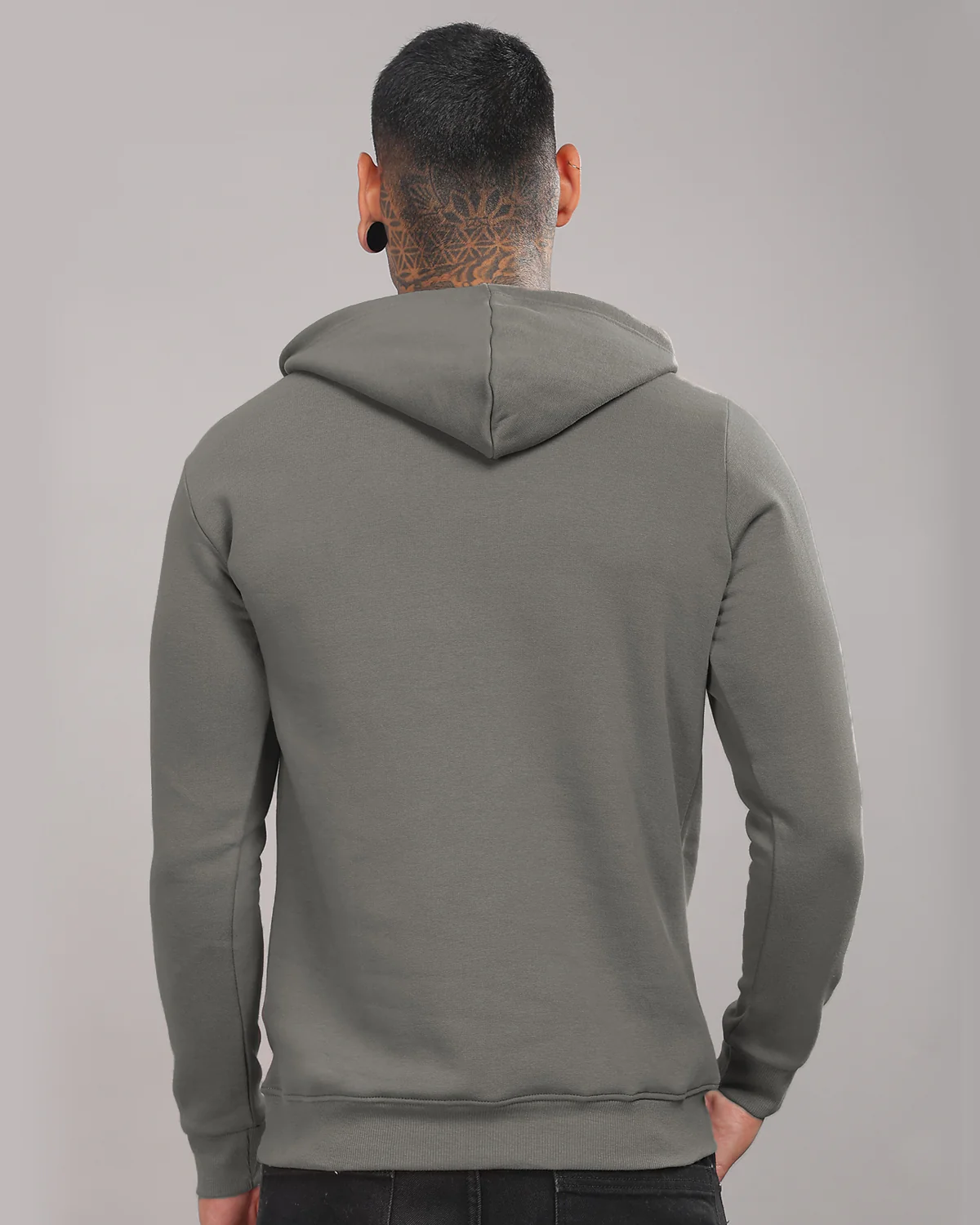 Men Grey Printed Cotton Hoodie - Image 3