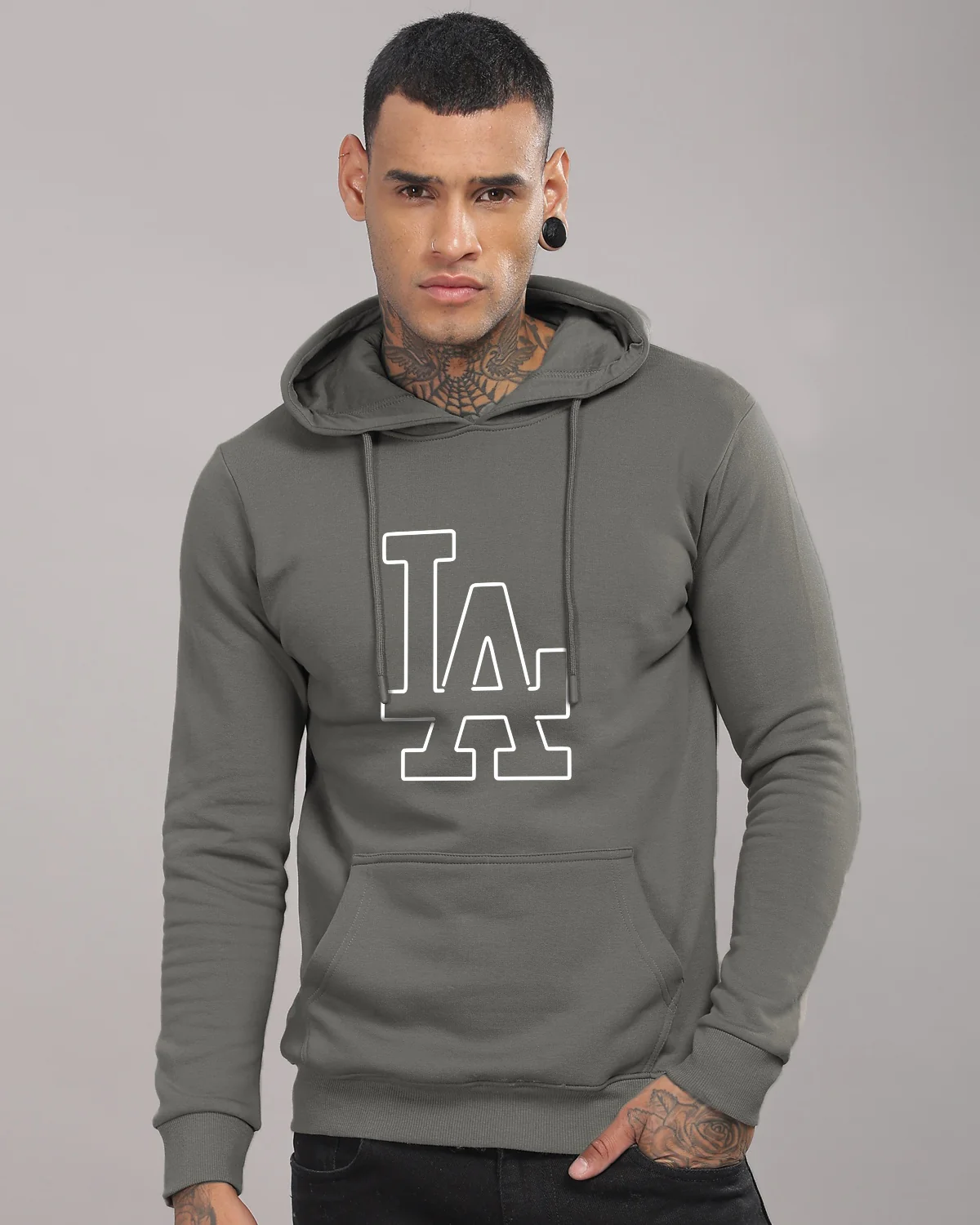 Men Grey Printed Hoodie