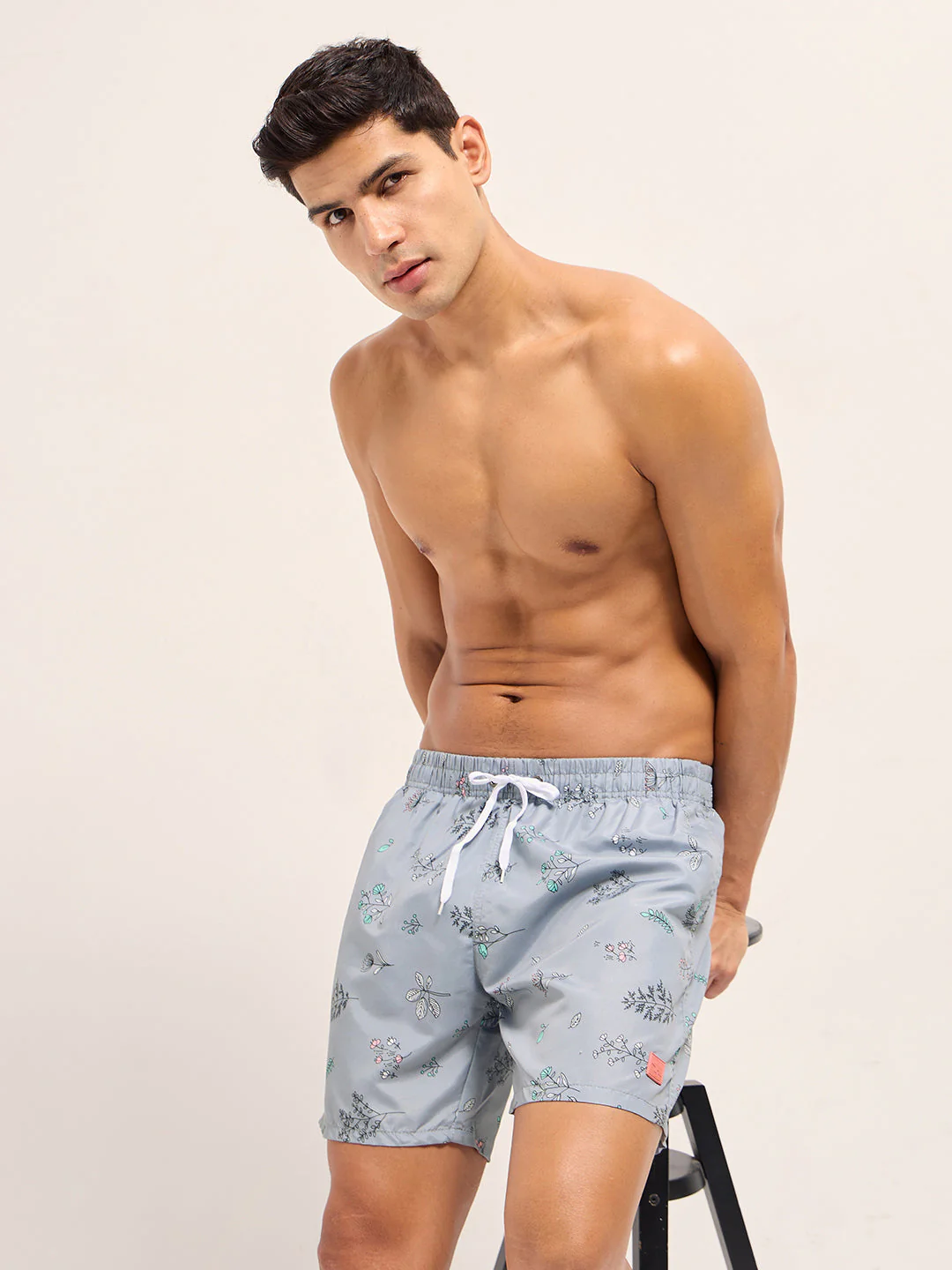 Men Grey Printed Swim Shorts