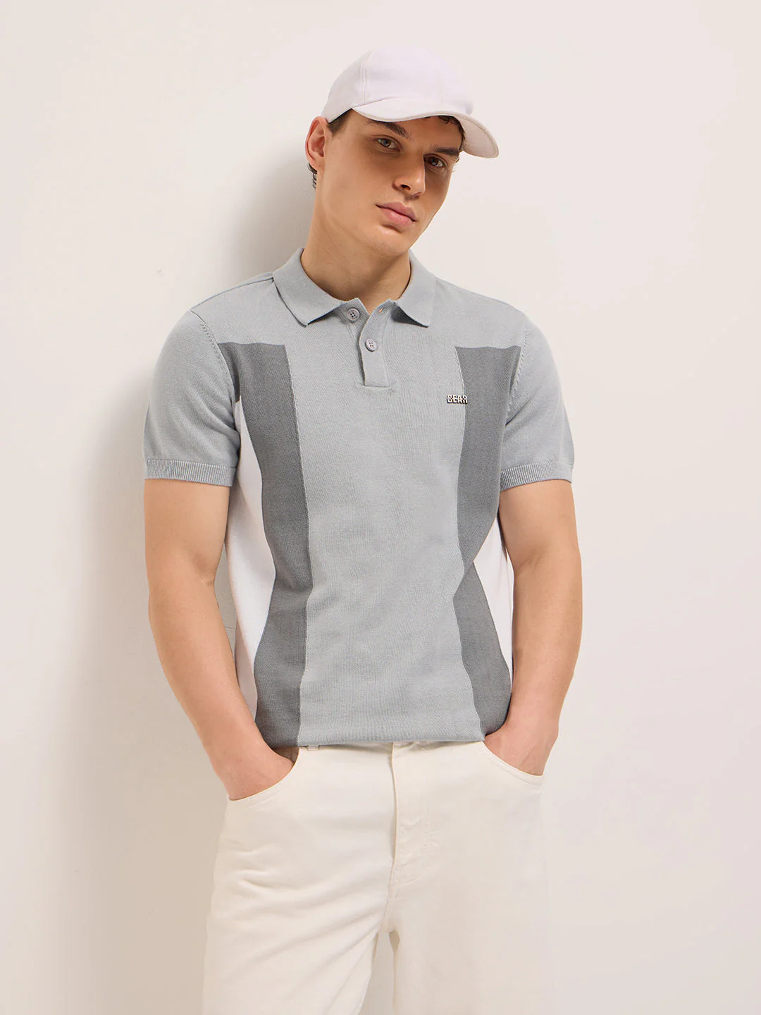 Men Grey Regular Fit Color-block Panel Polo