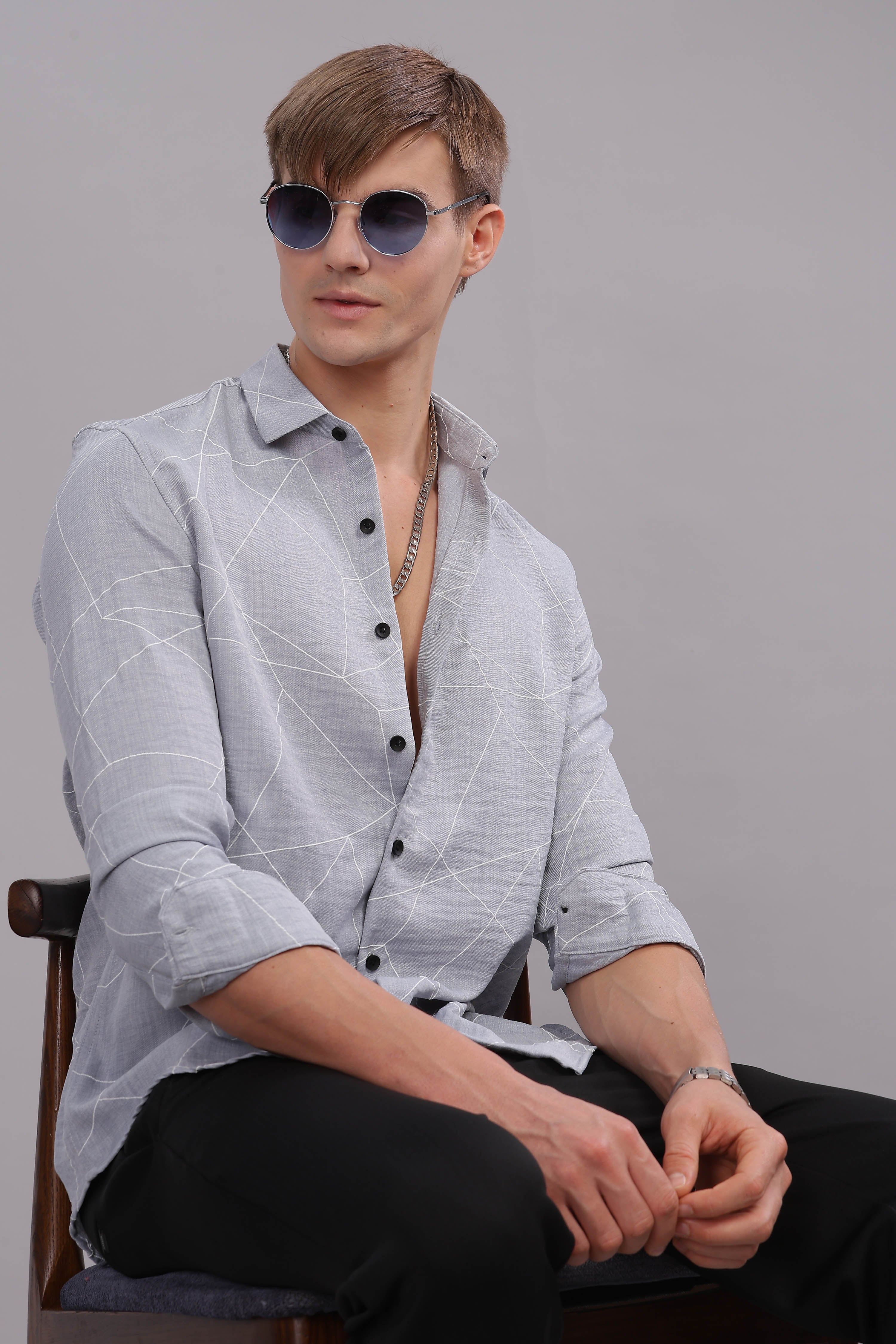 Men Grey Slim Fit Shirt