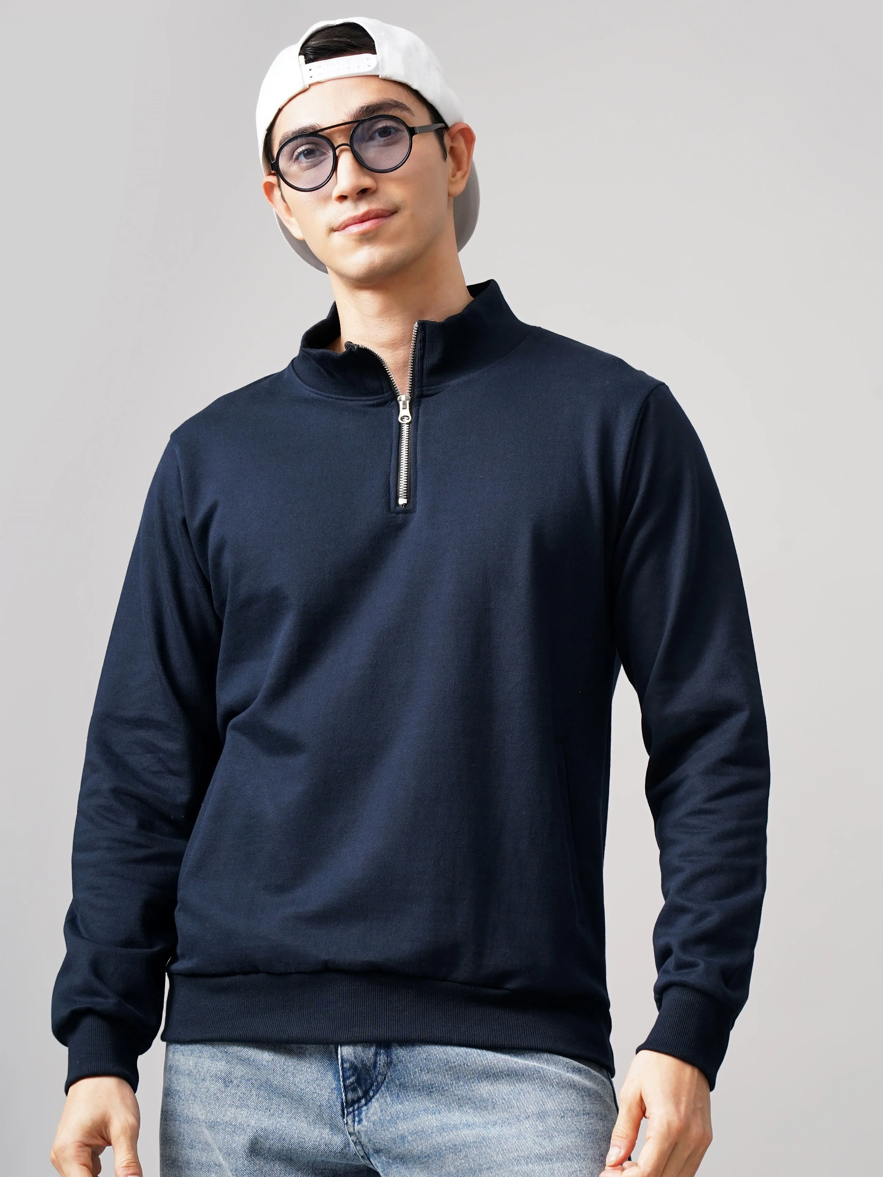 Men Half Zip Navy Sweatshirt