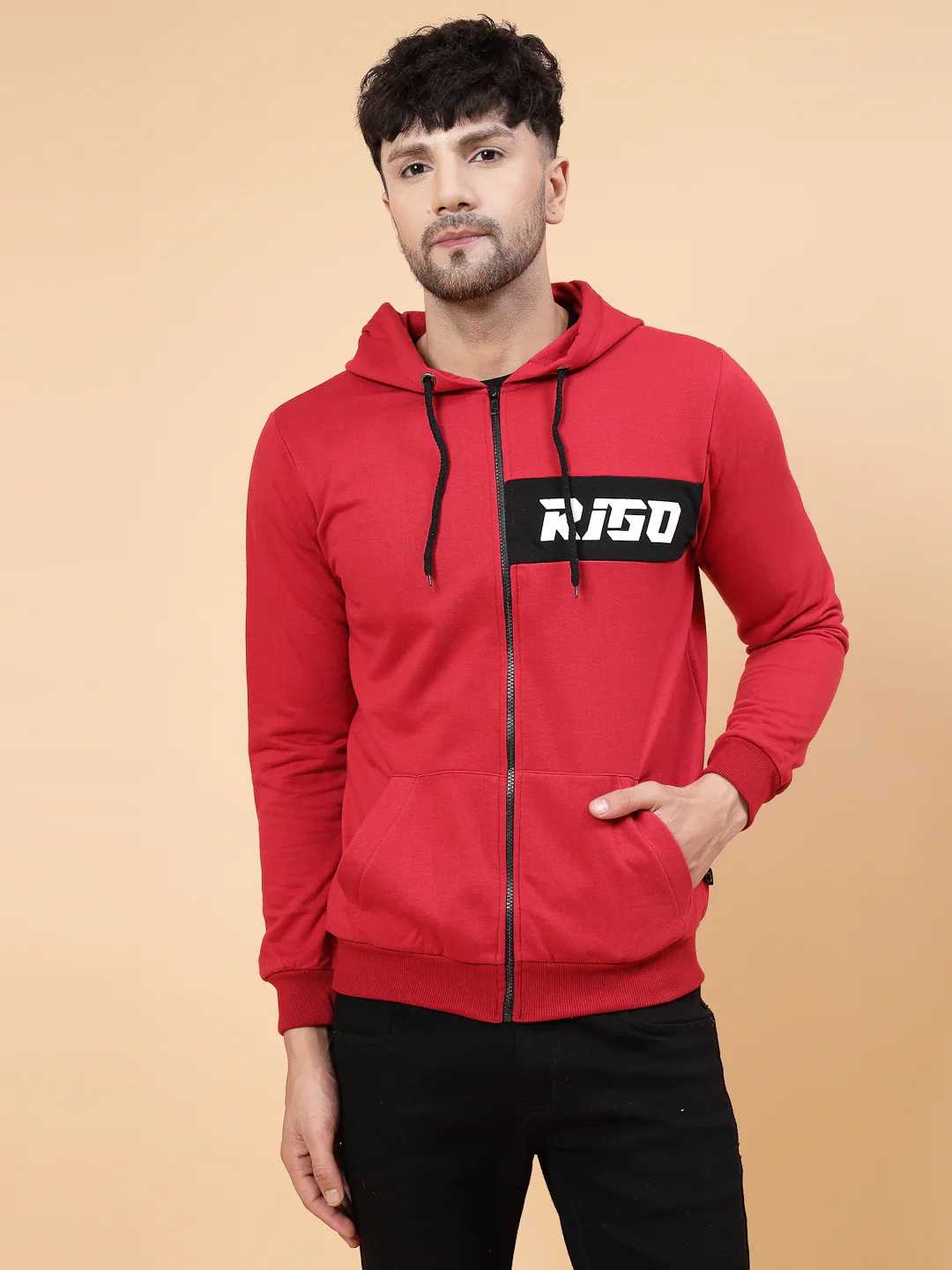 Men Hooded Printed Fleece Jacket