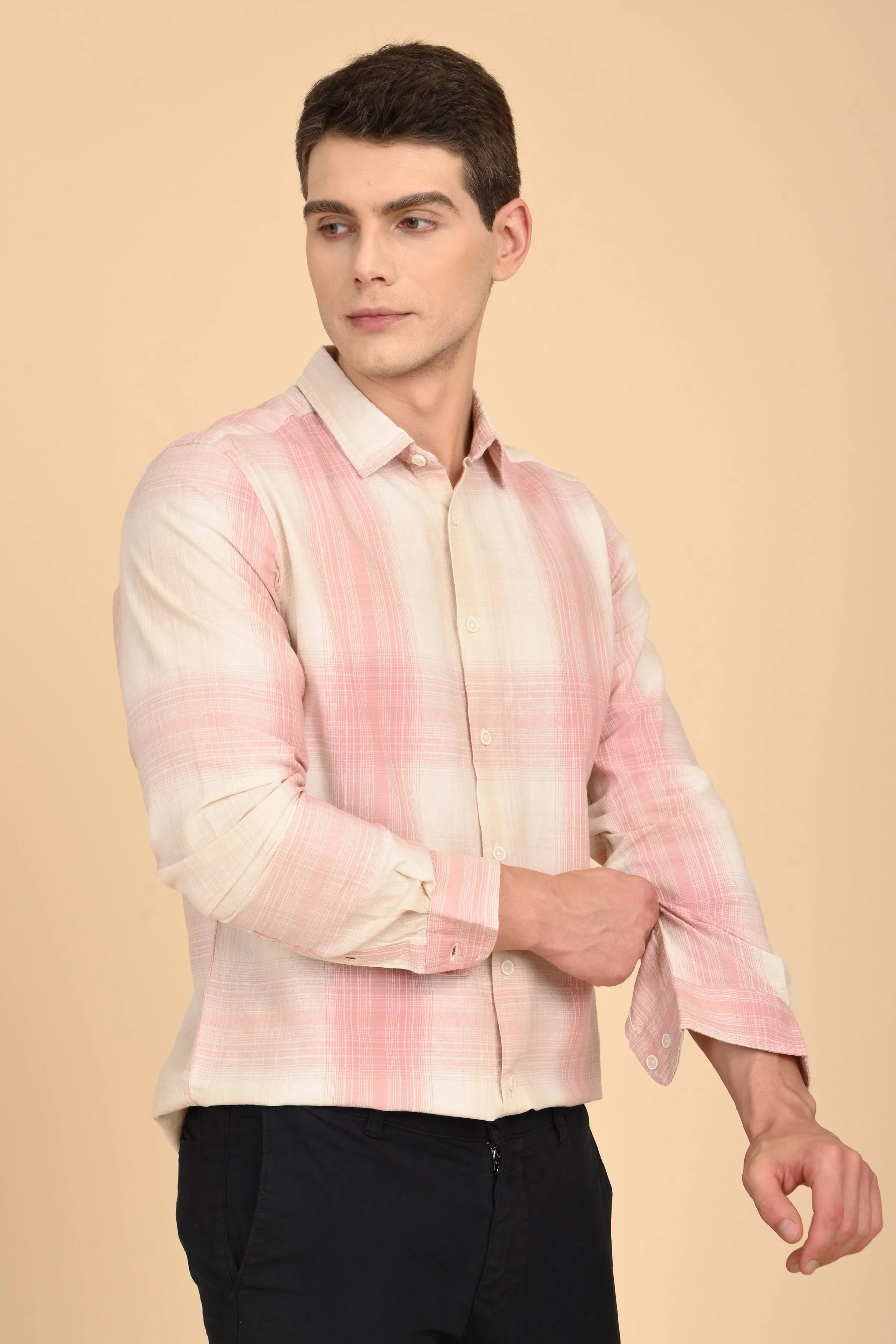 Men Howard Cotton Linen Check Shirt Pink