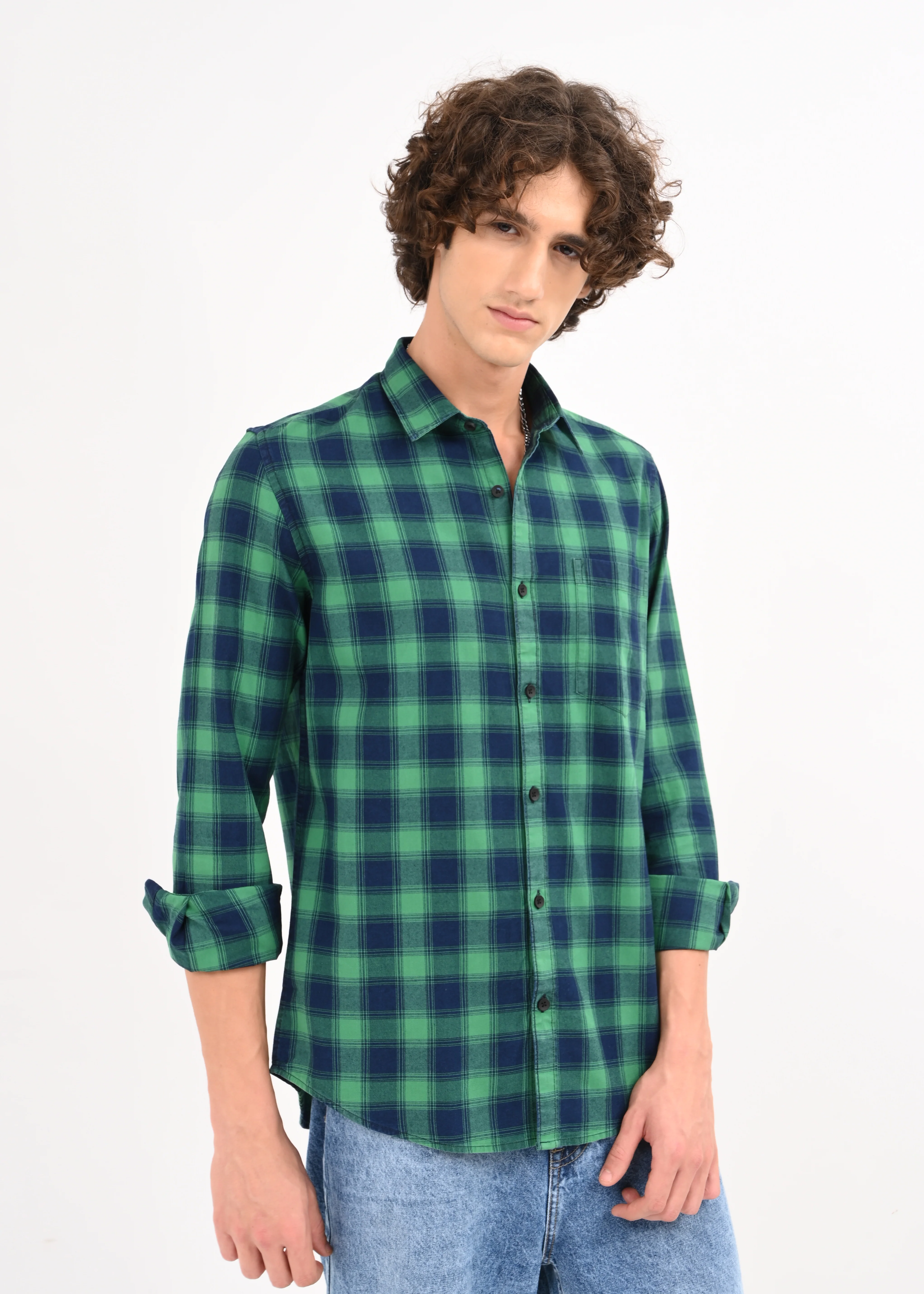 Men Blue Checked Shirt