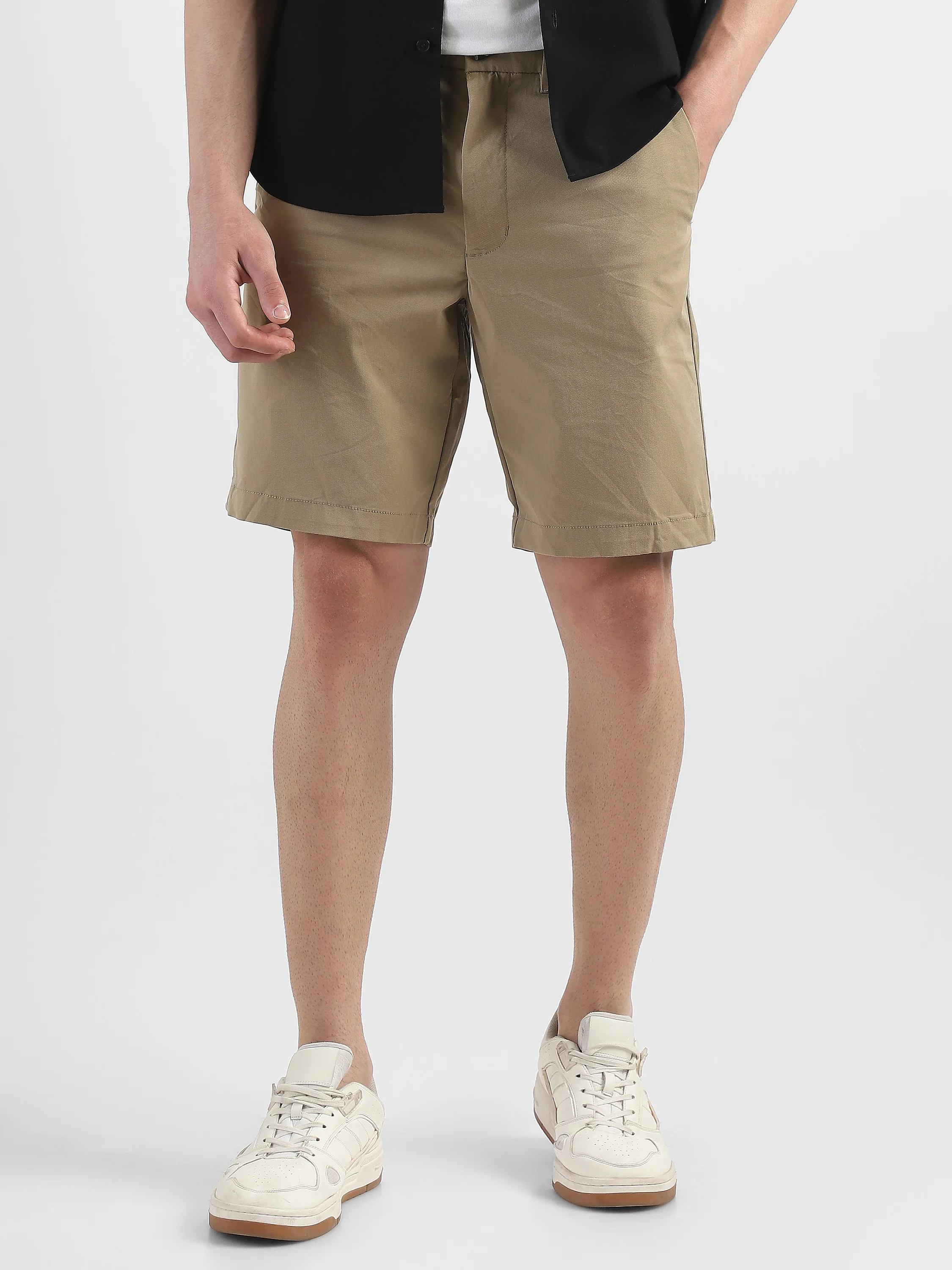 Men Khaki Knee Length Regular Fit Shorts