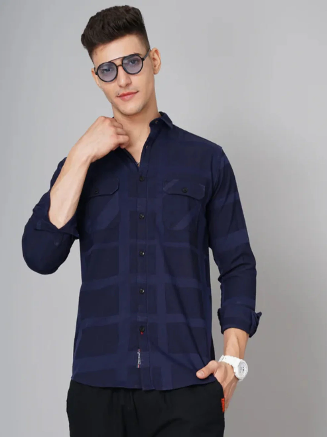 Men Kobe Navy Checks Shirt