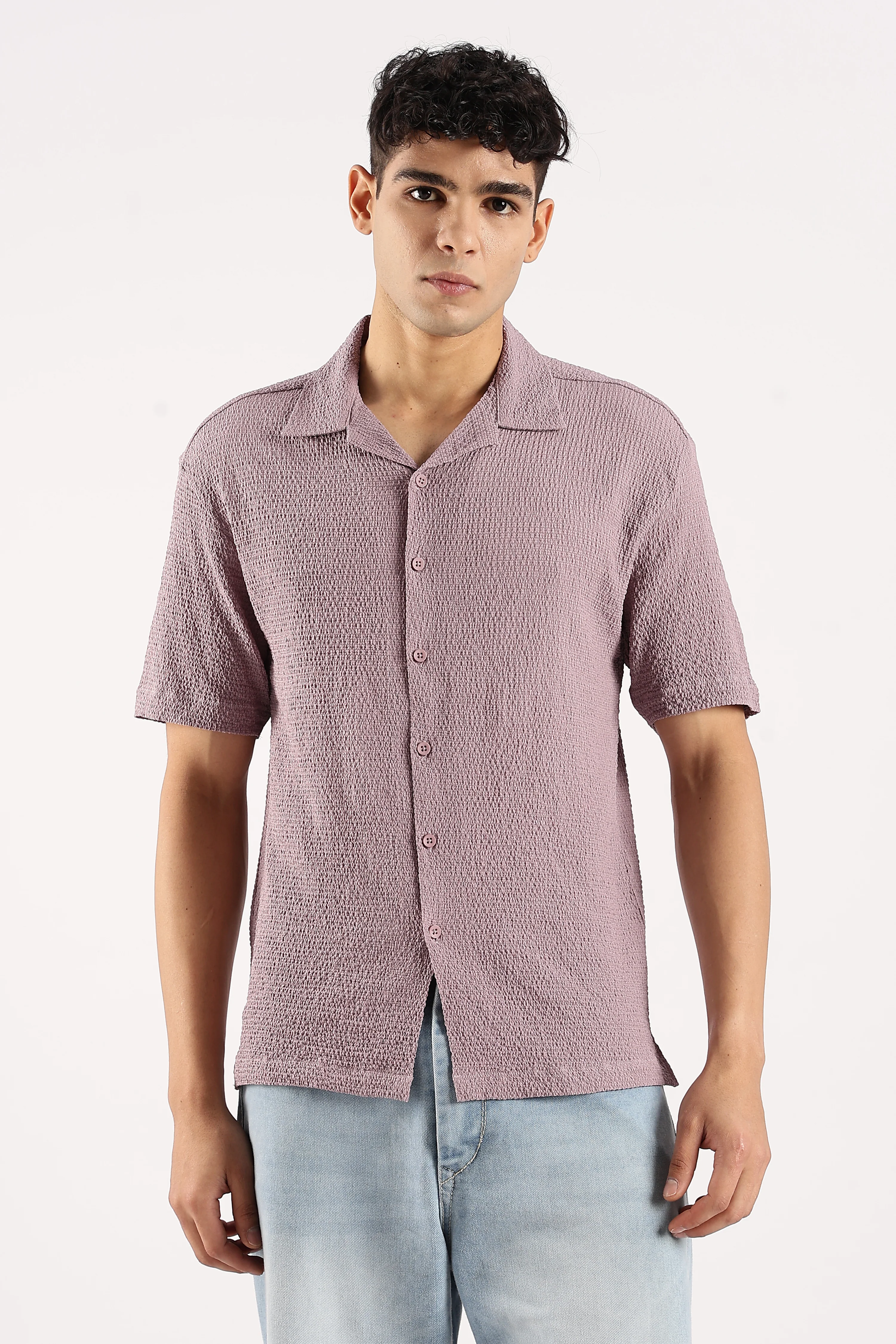 Men Lavender Poly Textured Shirt