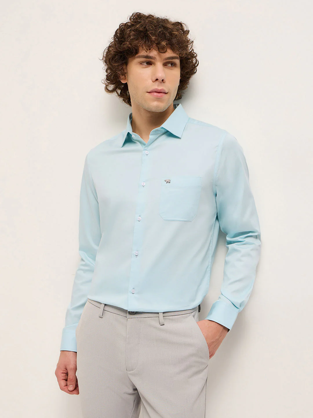Men Light Blue Tailored Fit Solid Formal Shirt