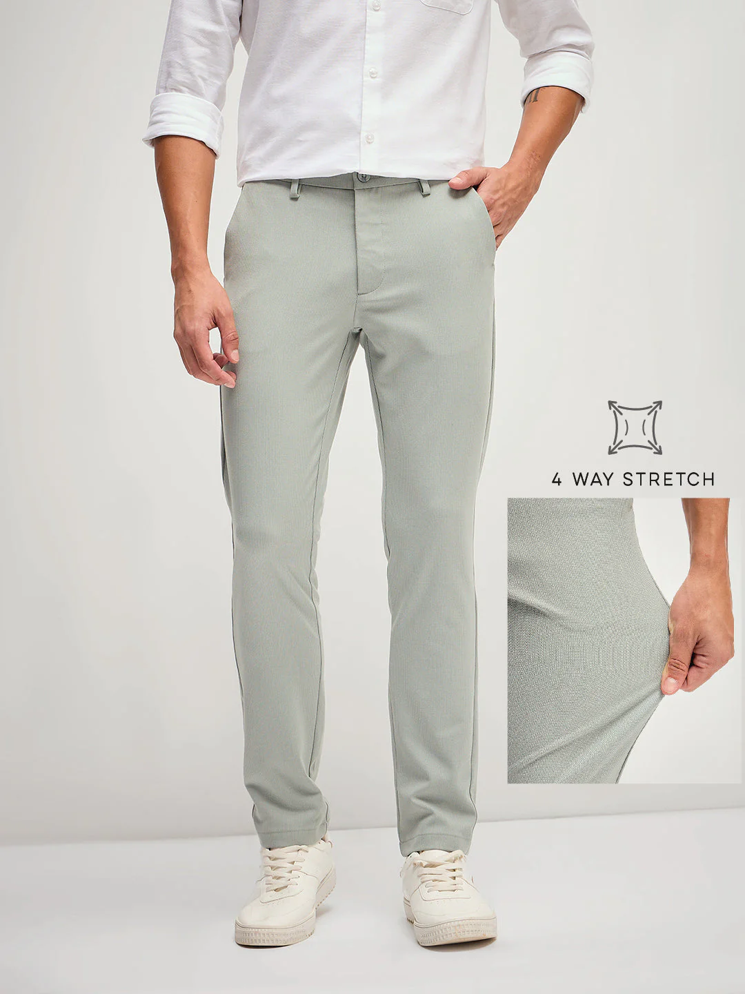 Men Light Green 4 Way Stretch Formal Trouser