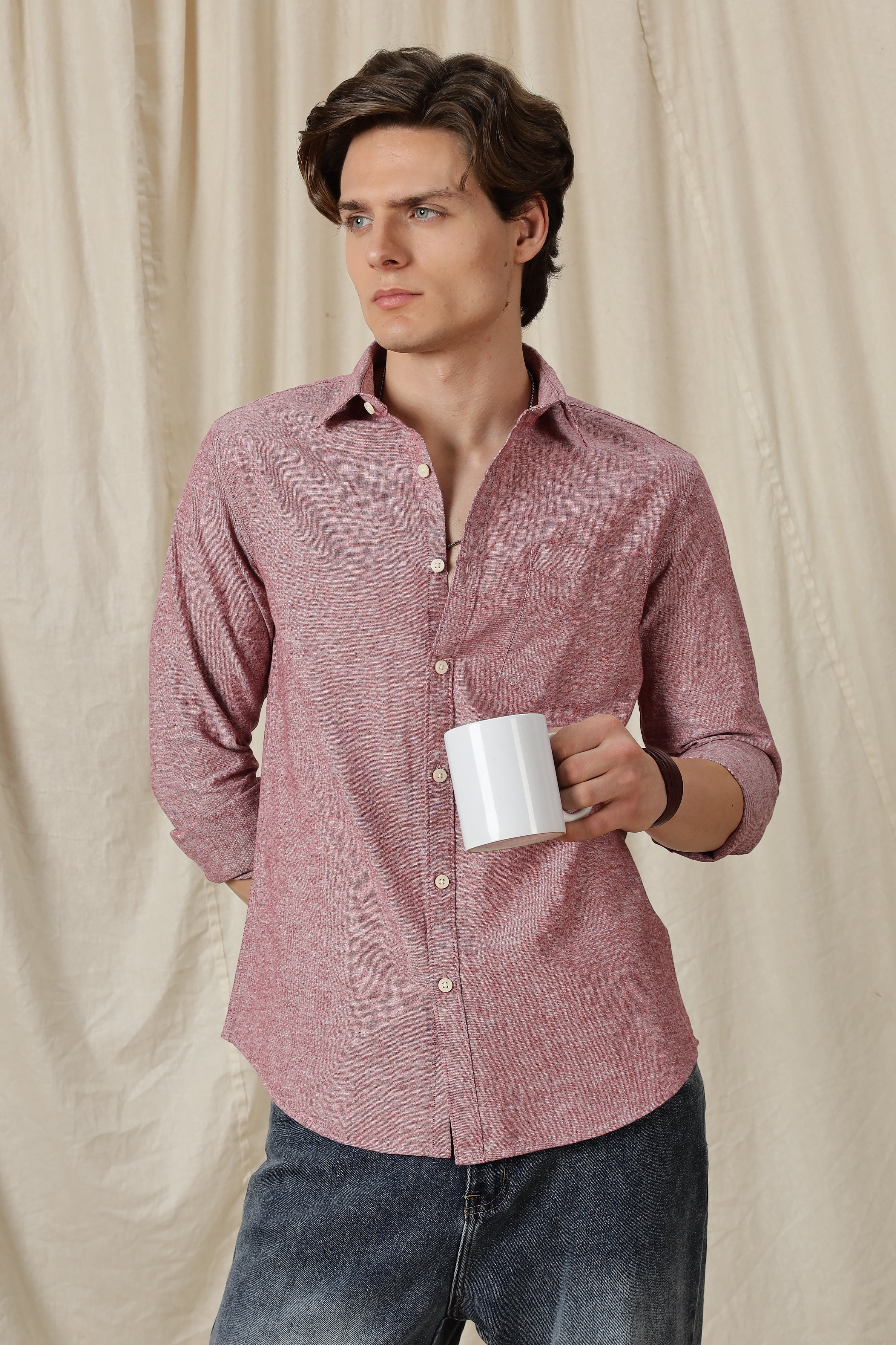Men Linen Solid Casual Shirt