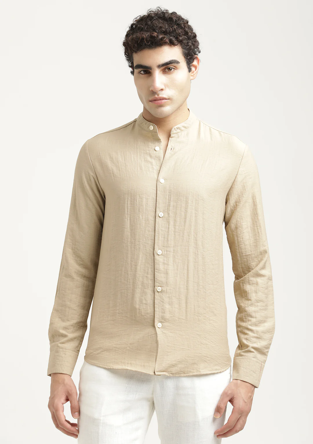 Men Mandarin Collar Nylon Shirt