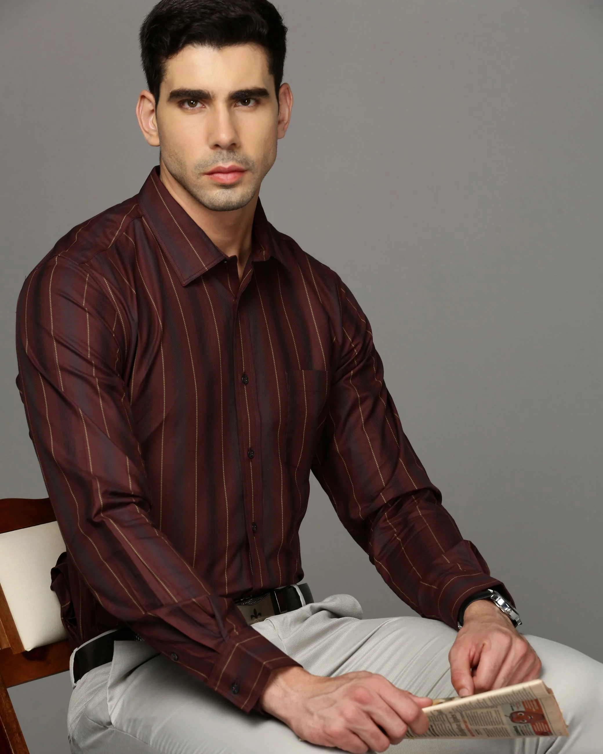 Men Maroon Cotton Blend Slim Shirt