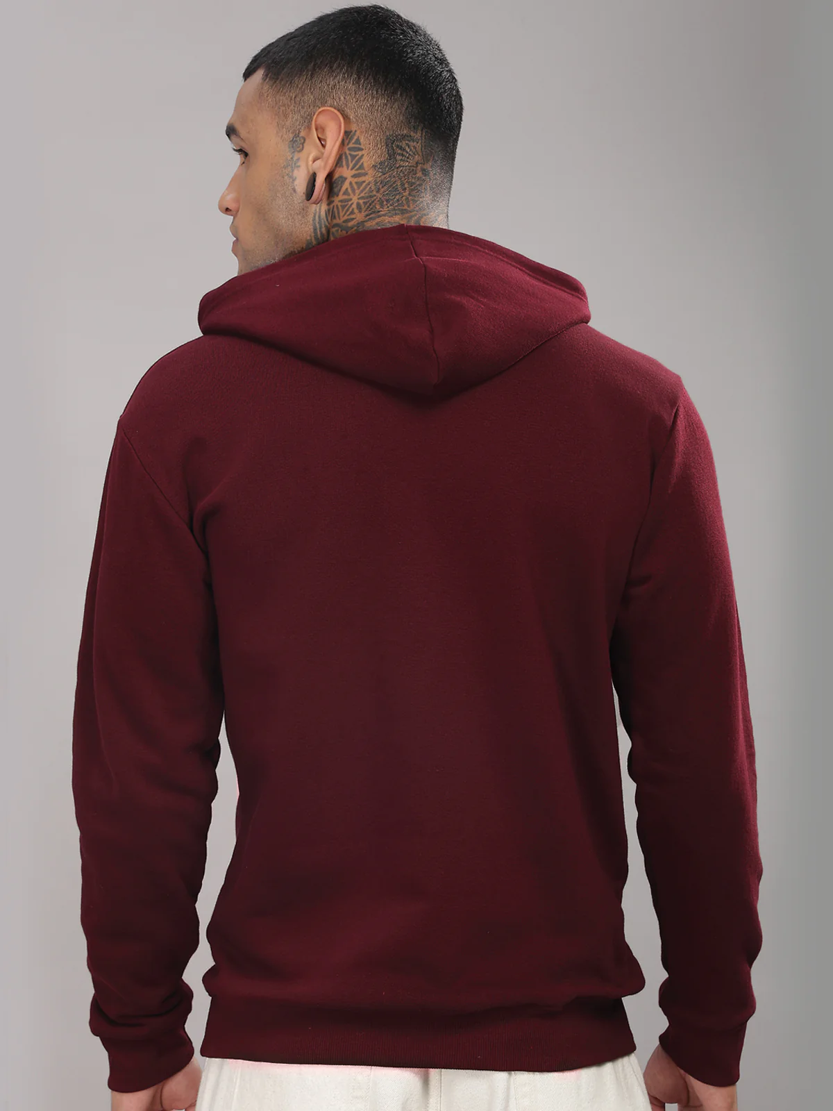 Men Maroon Cotton Fleece Printed Hoodie - Image 2