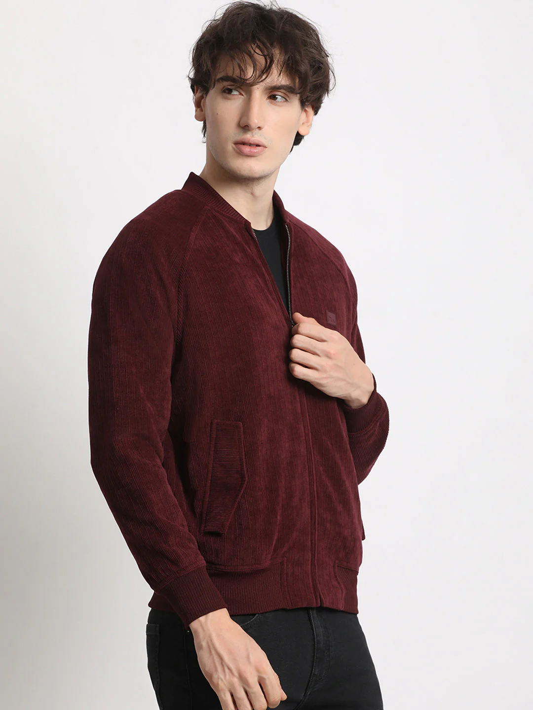 Men Maroon Lightweight Bomber Jacket - Image 3