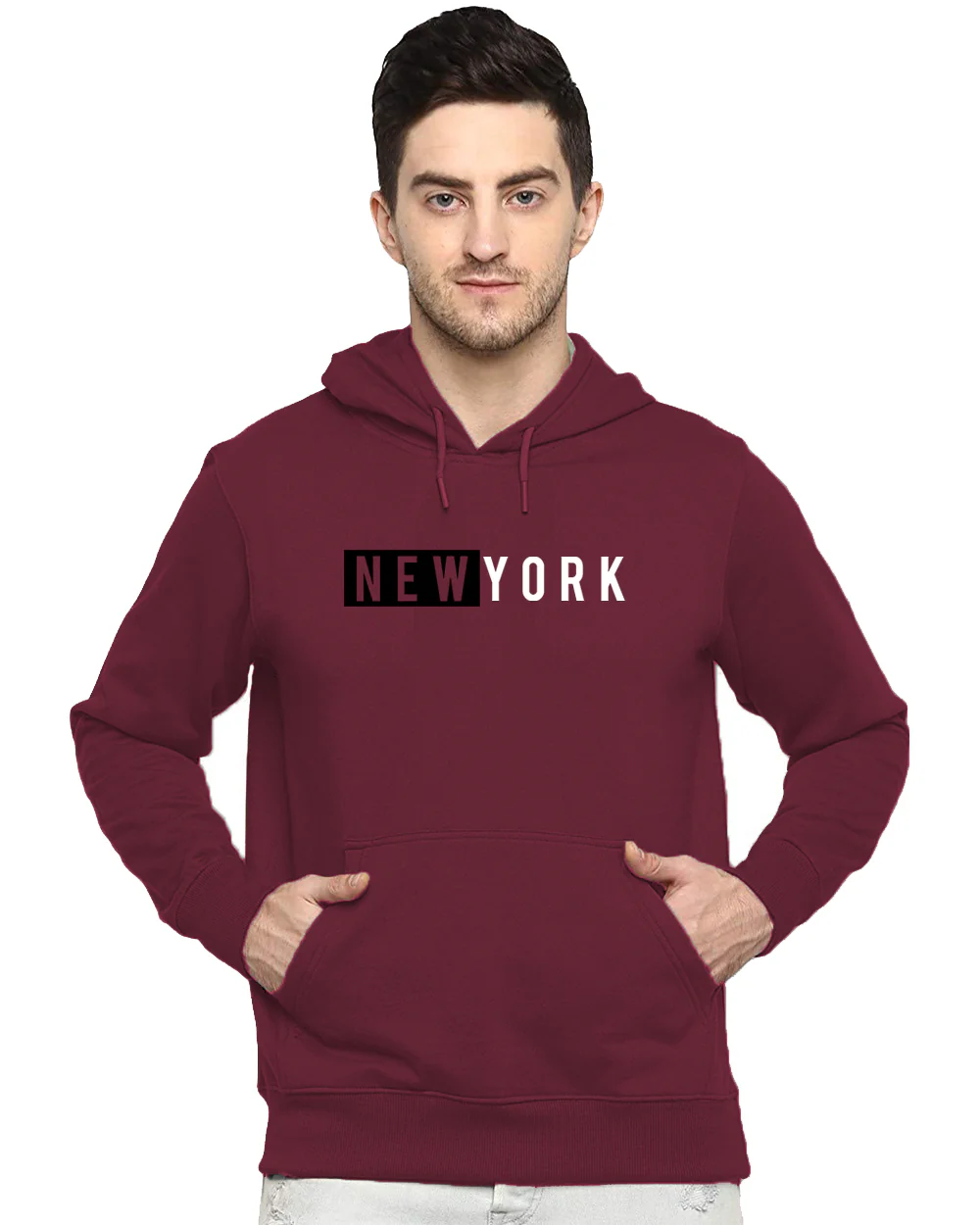 Men Maroon Printed Hoodie