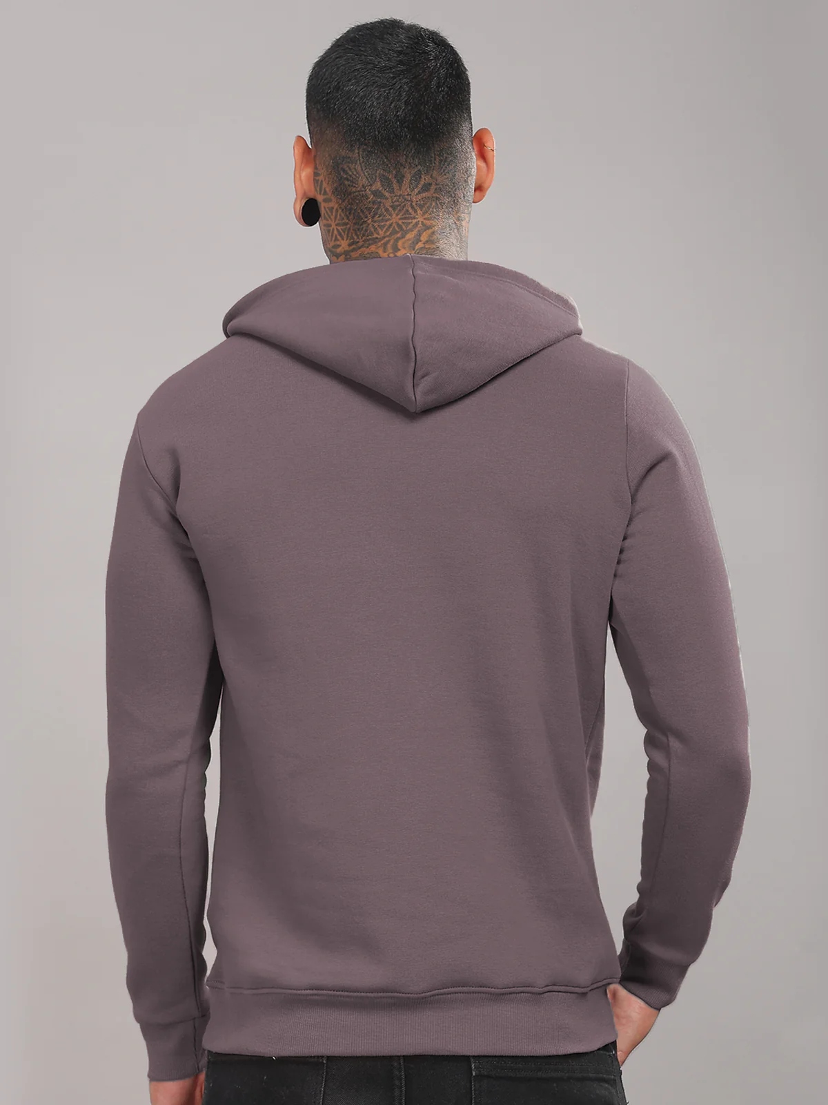 Men Mauve Cotton Fleece Printed Hoodie - Image 2