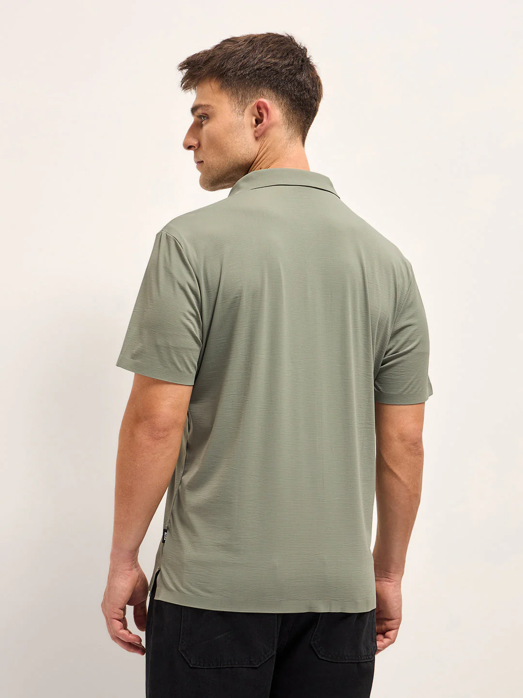 Men Military Green Texture Slim Fit Polo T-shirt