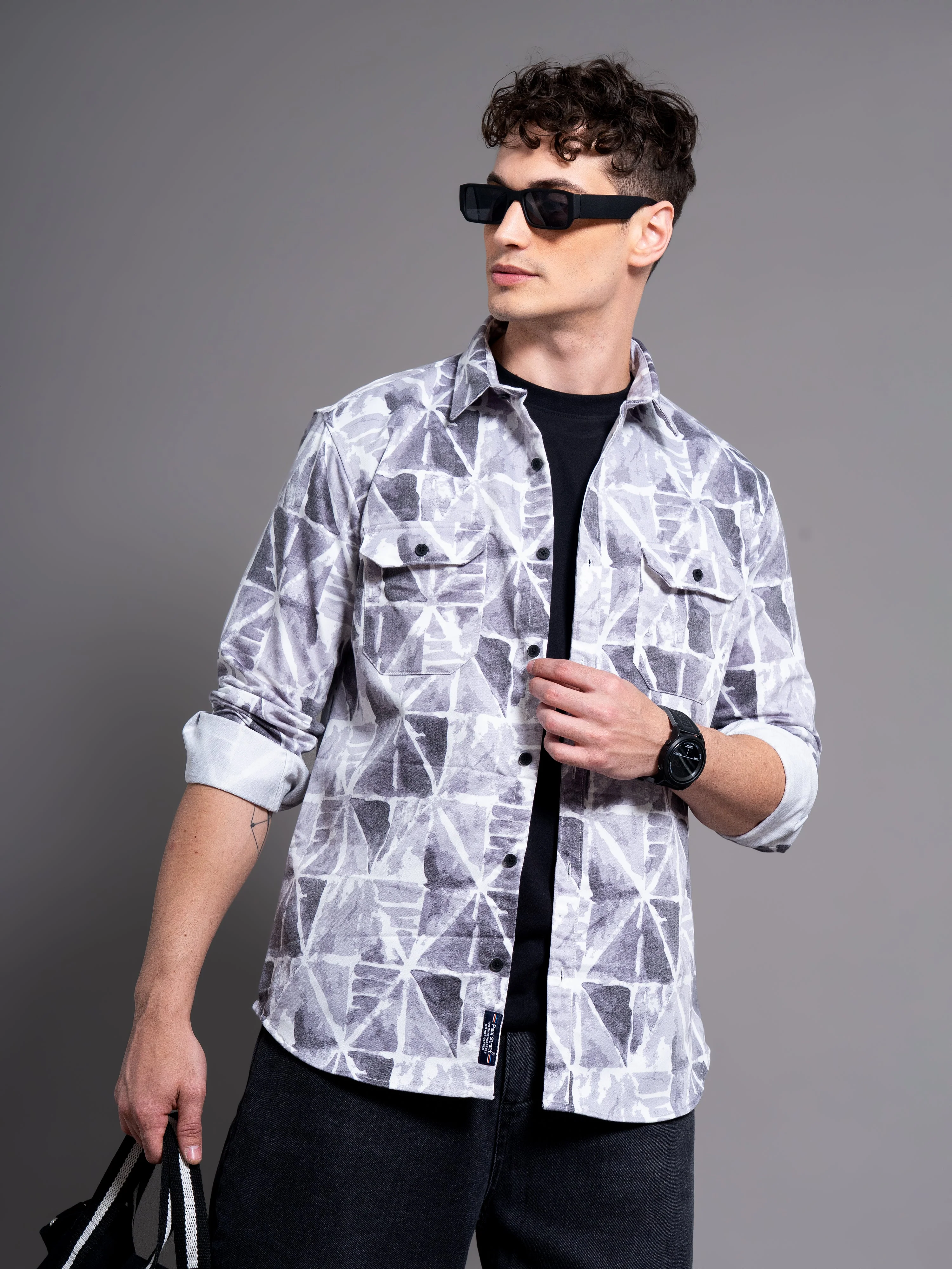 Men Mova Abstract Grey Printed Shirt
