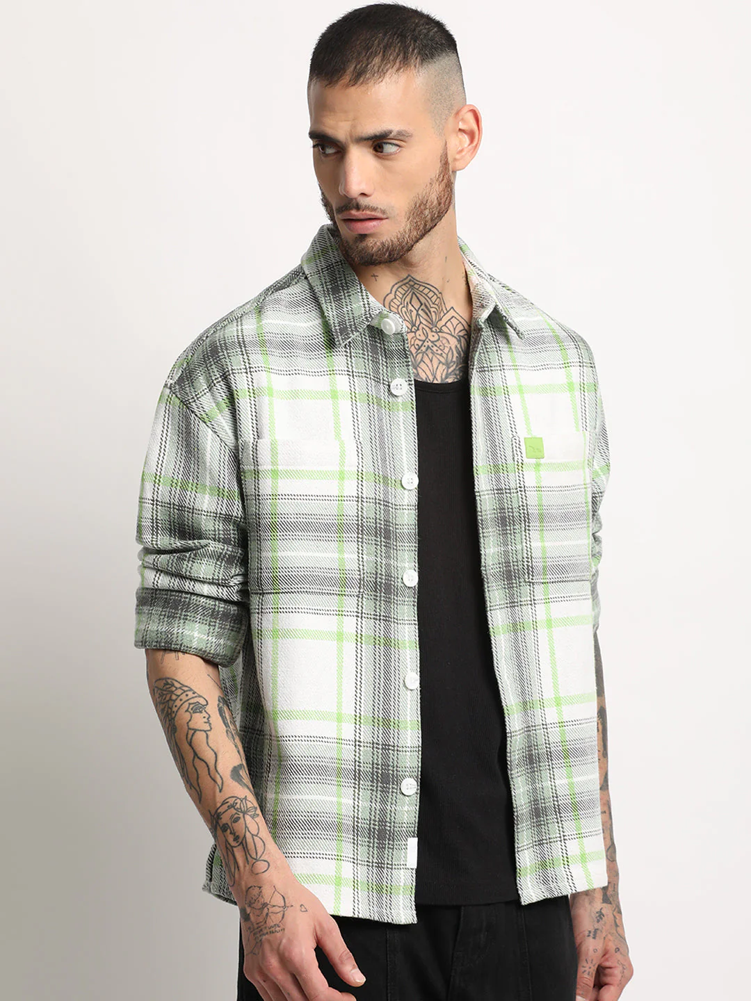 Men Multi-color Checkered Relax Fit Shacket - Image 3