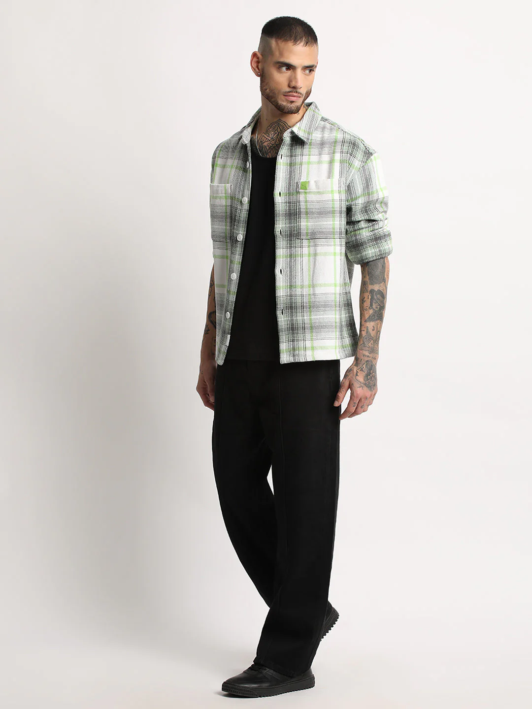 Men Multi-color Checkered Relax Fit Shacket - Image 5