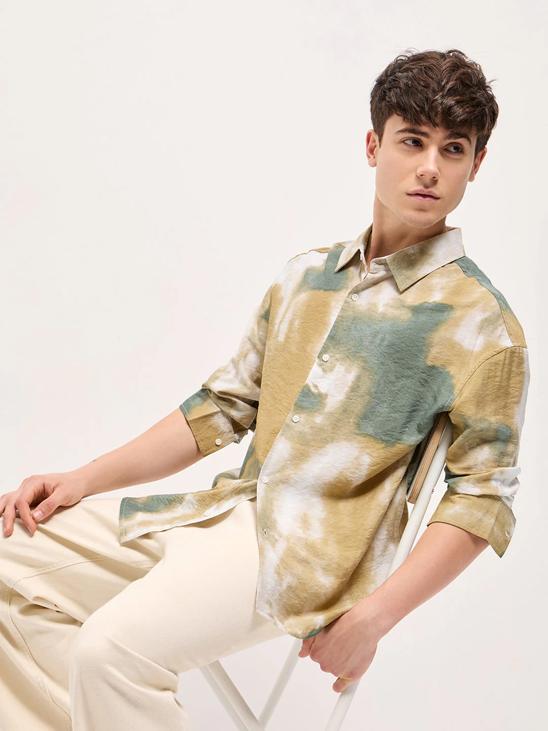 Men Multi-Color Cloud Wash / Tie-Dye Effect Relax Fit Overshirt