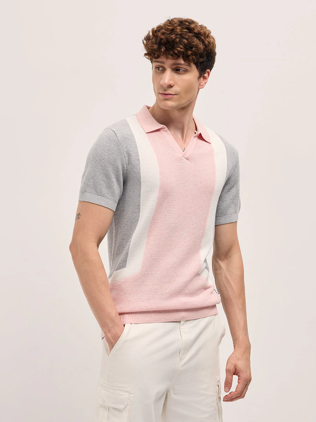 Men Multi-Color Textured Color Block Slim Fit Polo