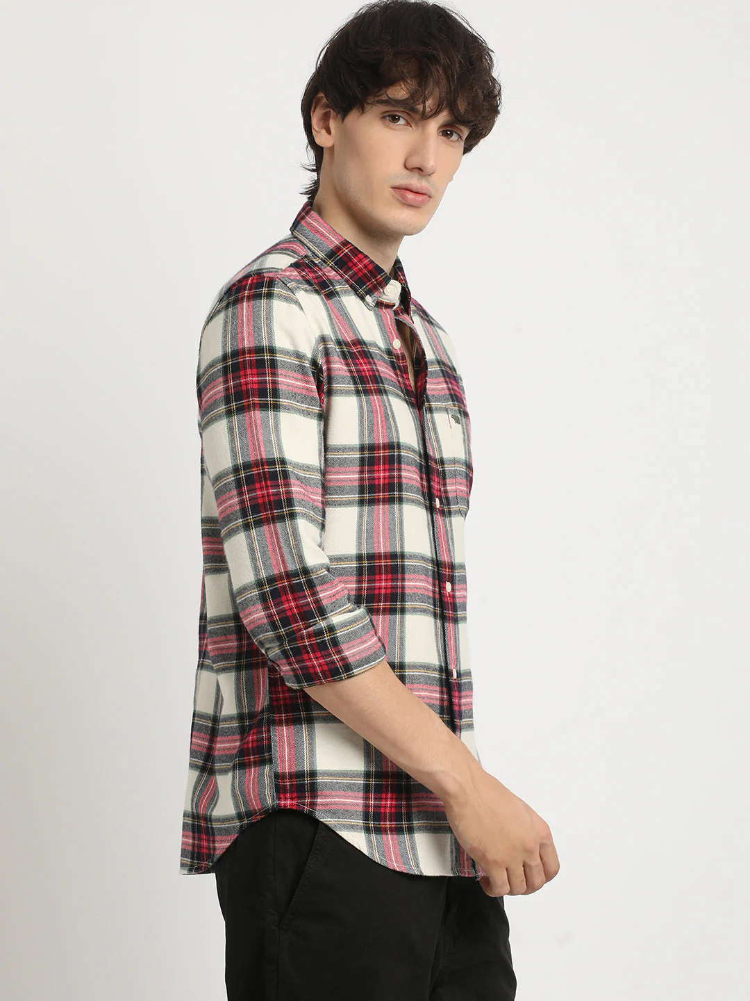 Men Multicolored Checked Slim Fit Cotton Casual Shirt - Image 3