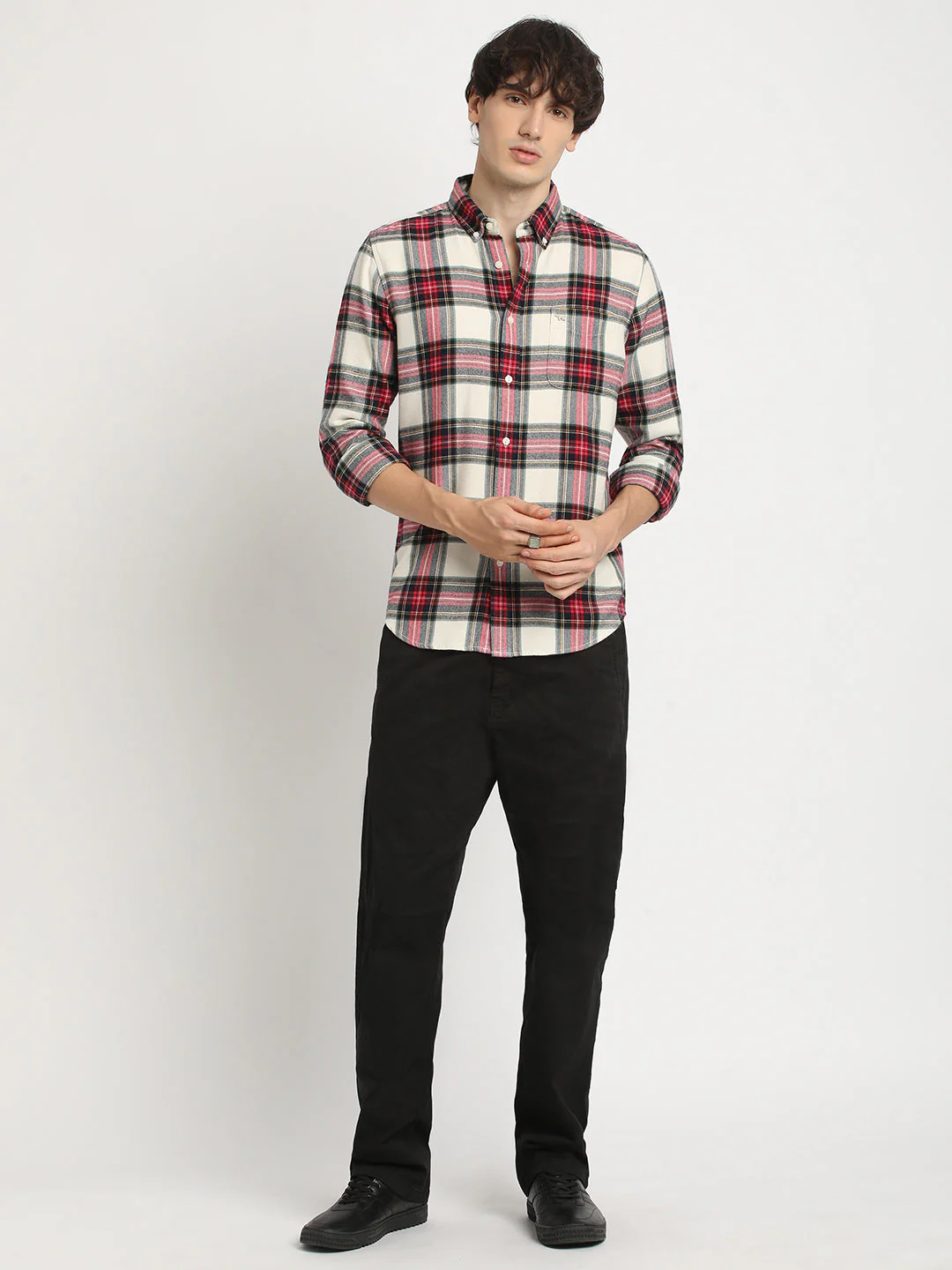 Men Multicolored Checked Slim Fit Cotton Casual Shirt - Image 5