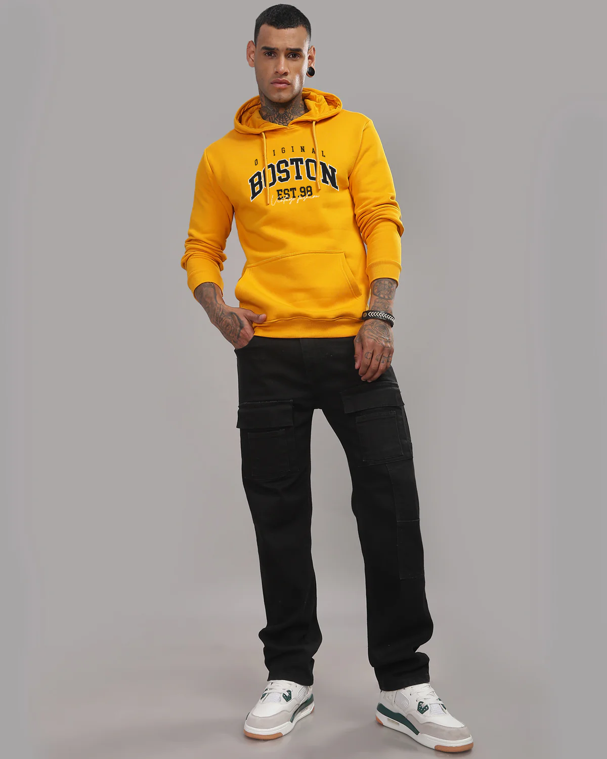 Men Mustard Printed Hoodie