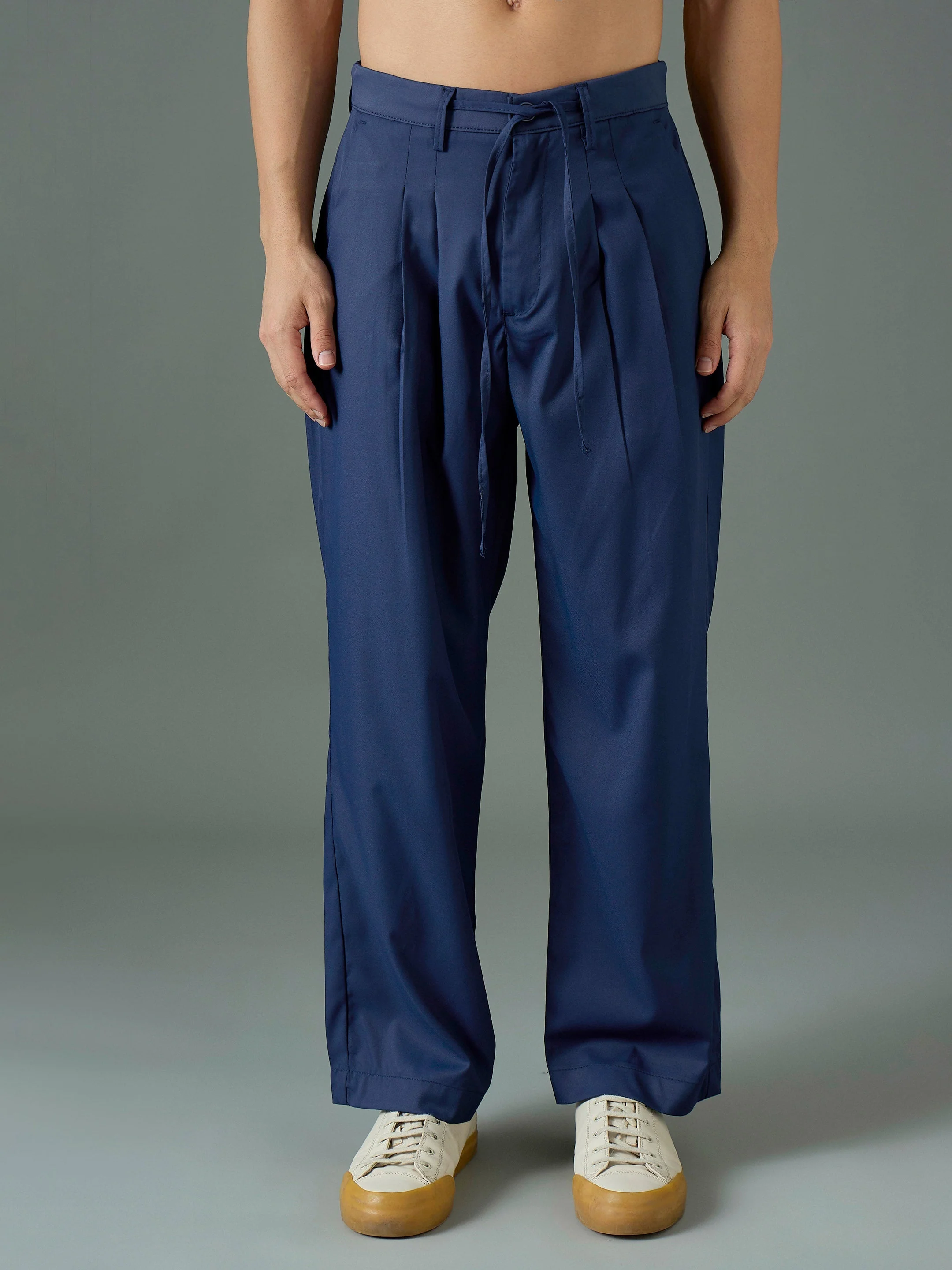 Men Navy Blue Front Dori Relax Fit Korean Trouser
