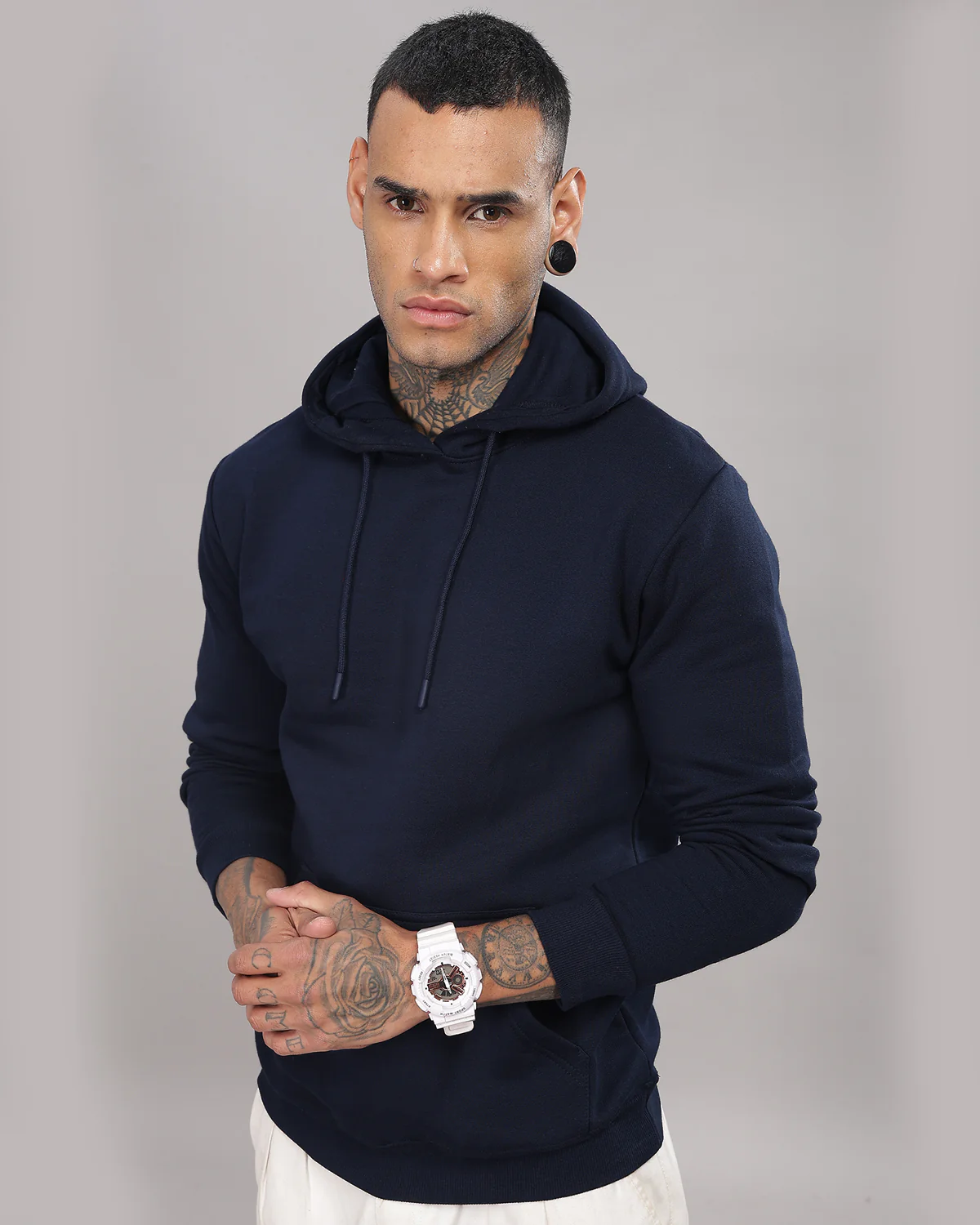 Men Navy Blue Printed Hoodie - Image 4