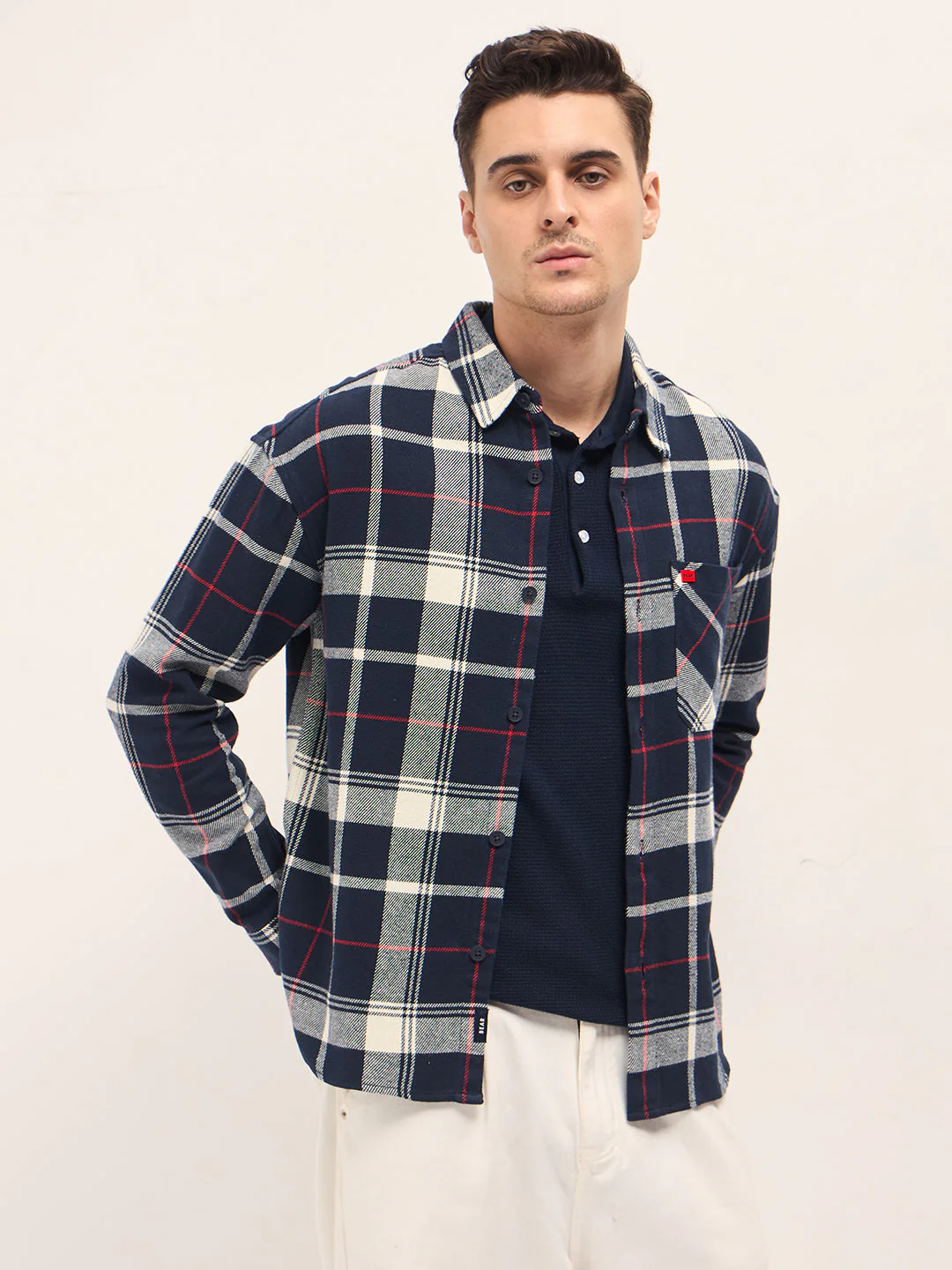 Men Navy Blue Relax Fit Overshirt