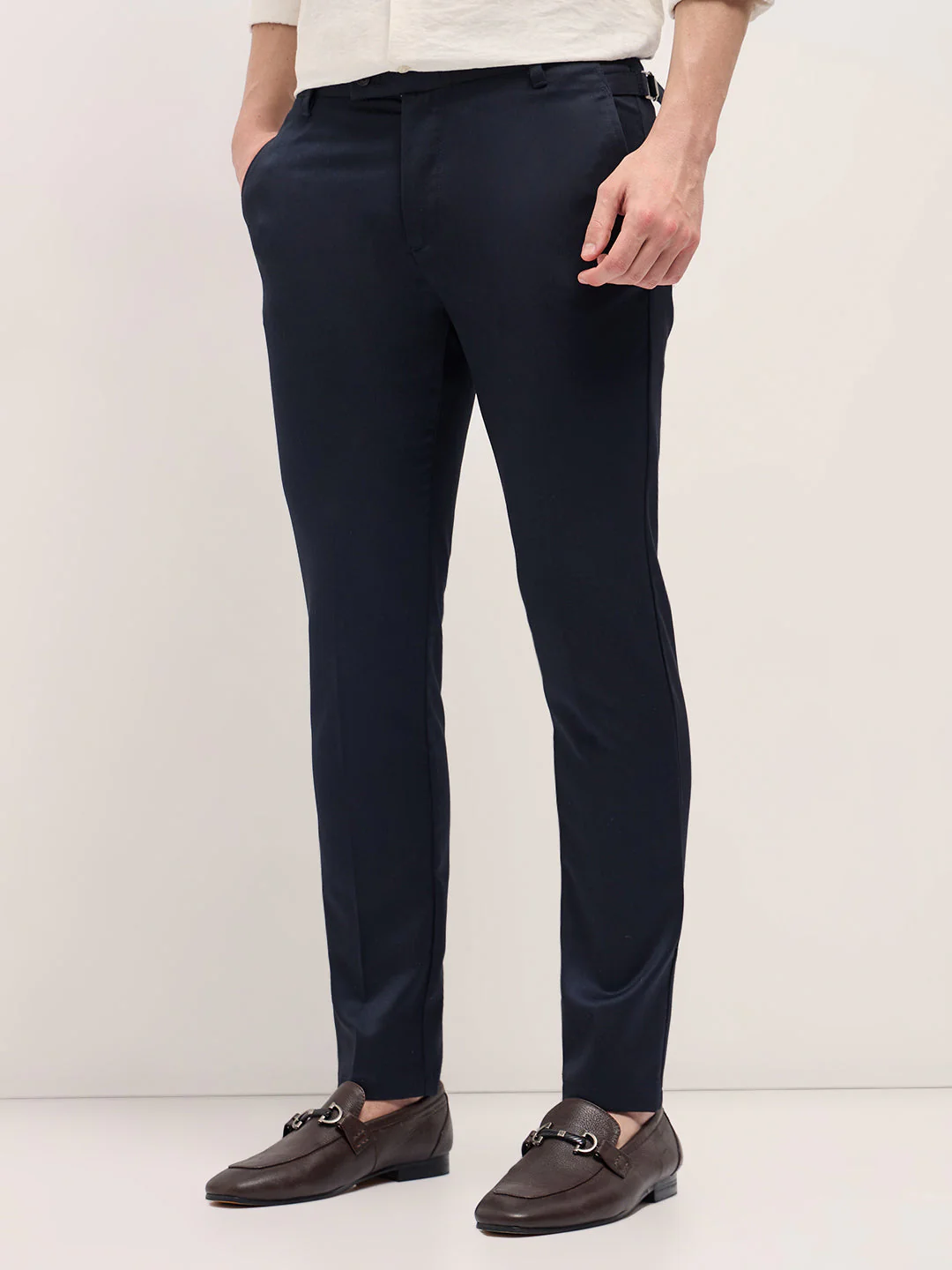Men Navy Blue Slim Fit Formal Trouser