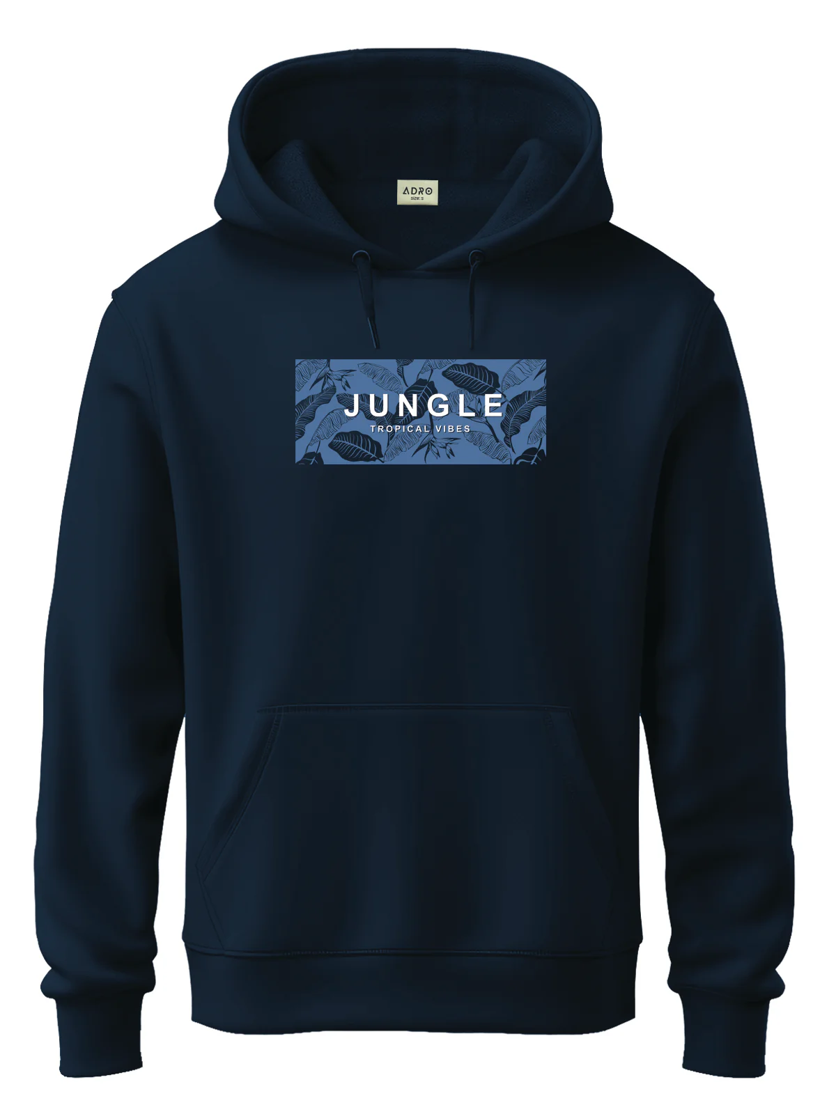 Men Navy Cotton Fleece Printed Hoodie