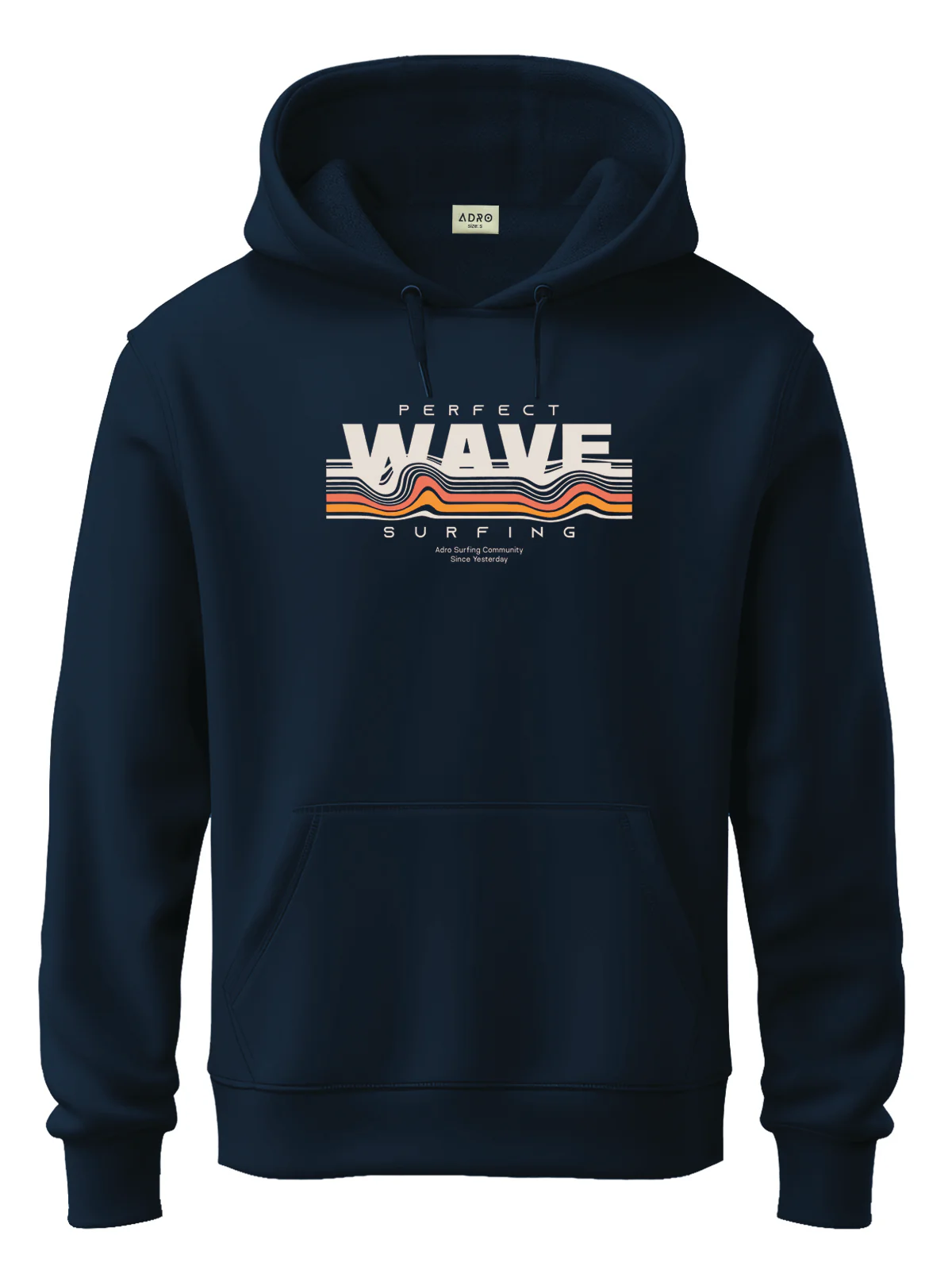 Men Navy Cotton Fleece Printed Hoodie