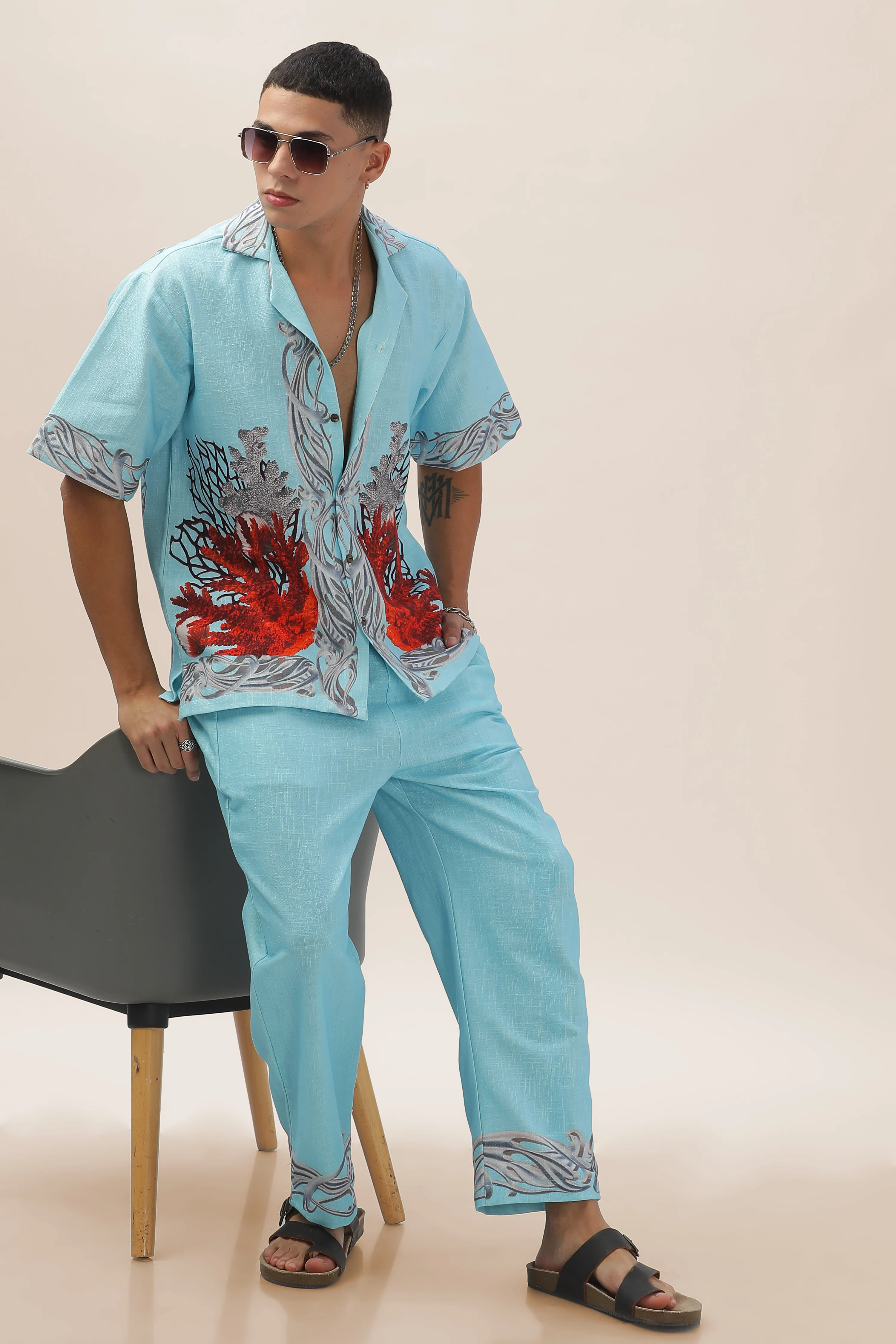 Men Ocean Bloom 100% Cotton Hemp Shirt