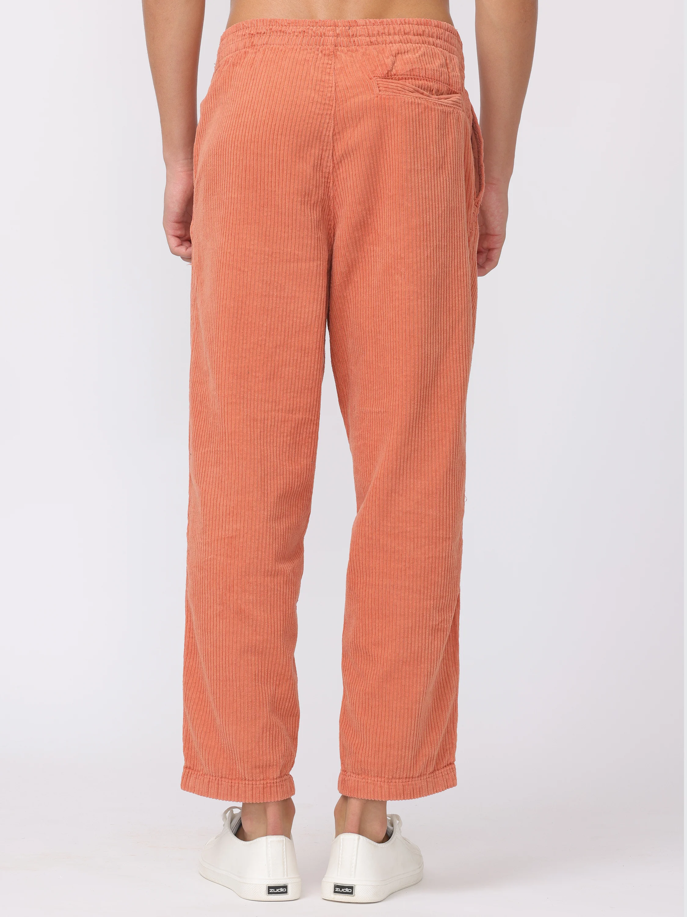 Men Orange Comfort Fit Corduroy Joggers - Image 2