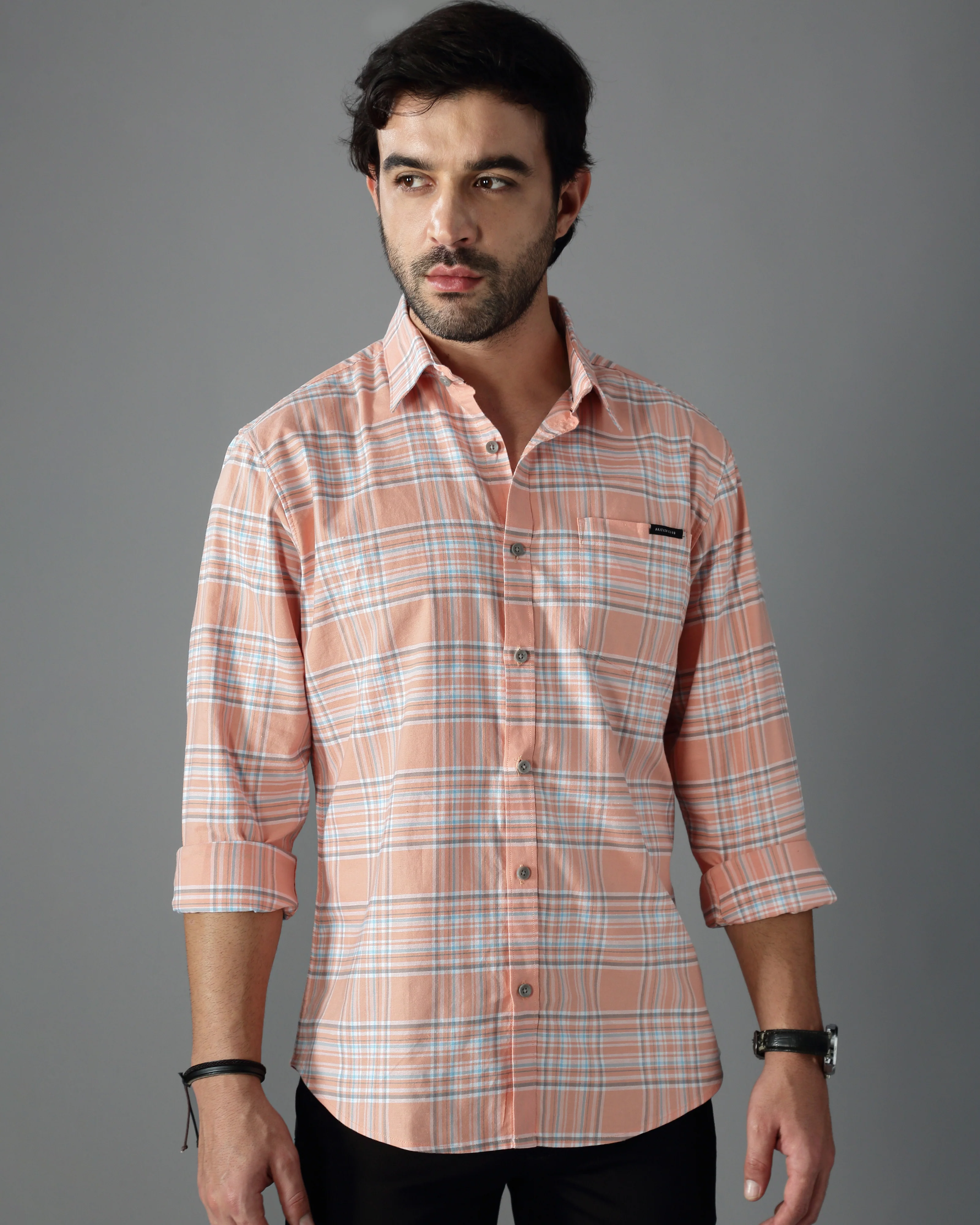 Men Orange Cotton Slim Shirt