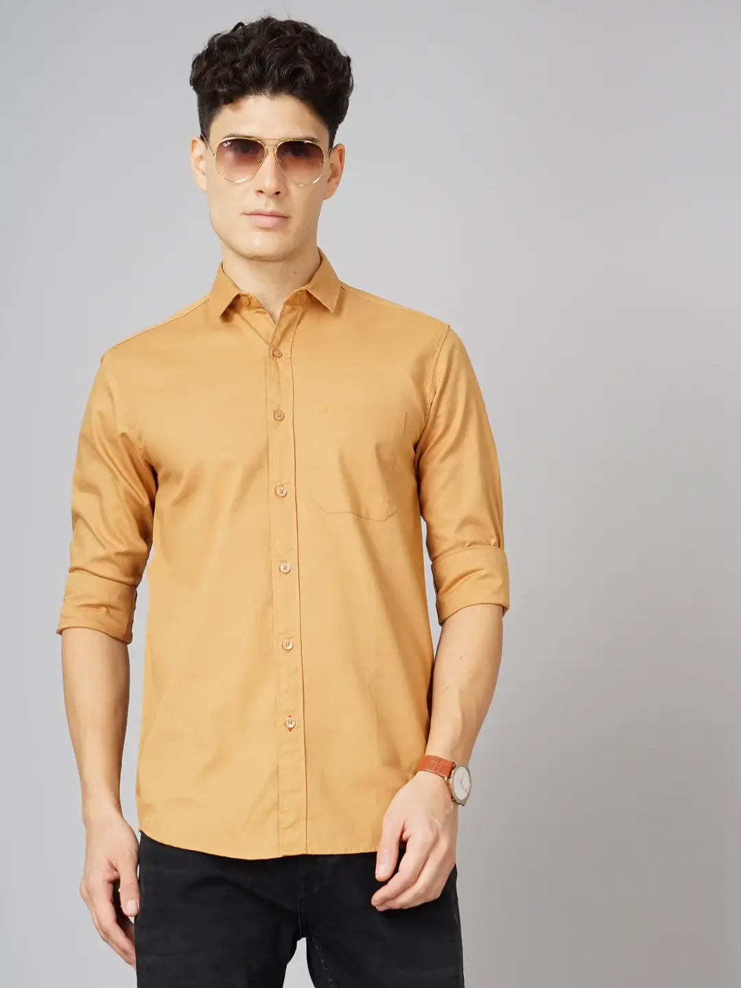 Men Oxford Brown Solid Shirt