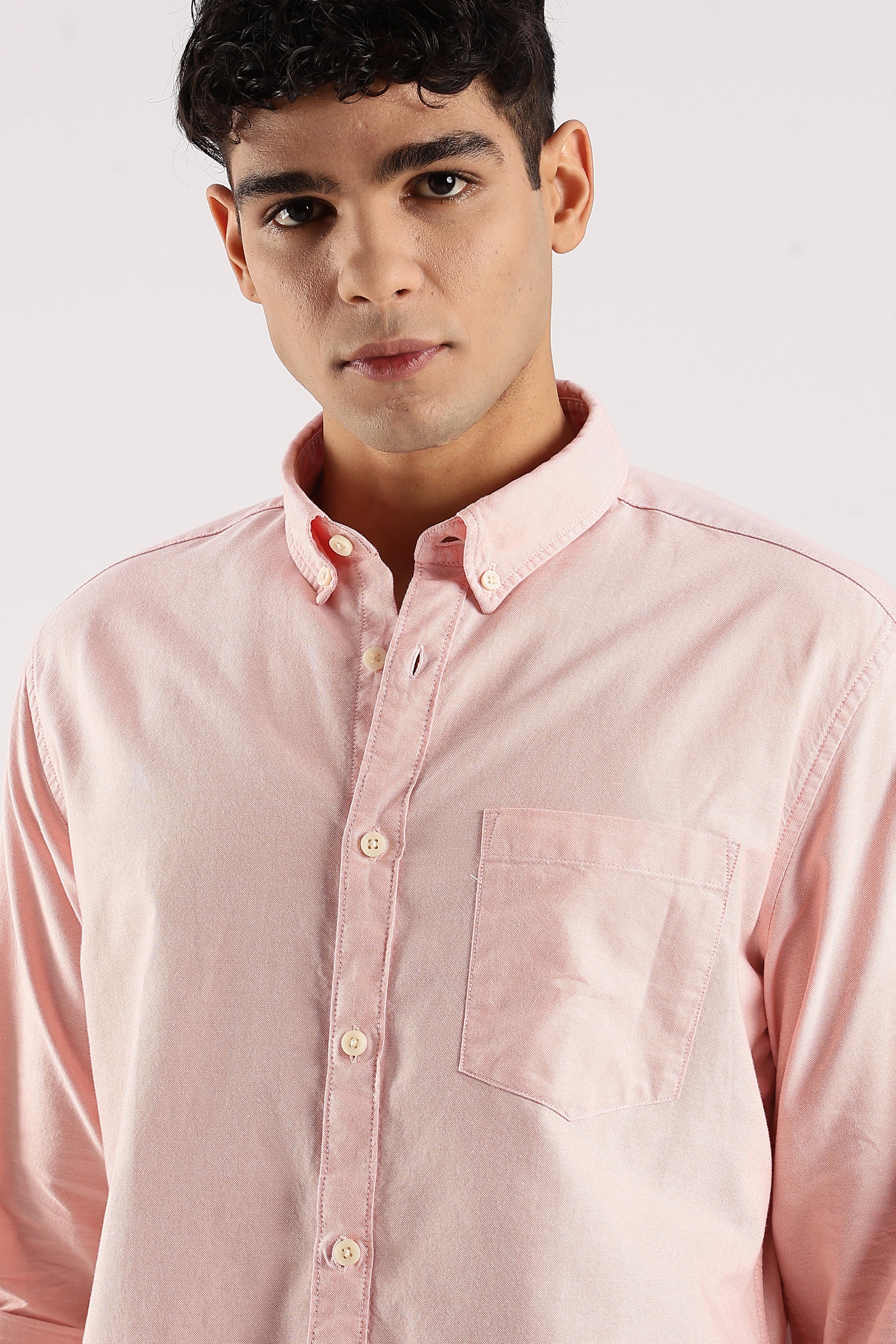 Men Peach Cotton Oxford Shirt - Image 5