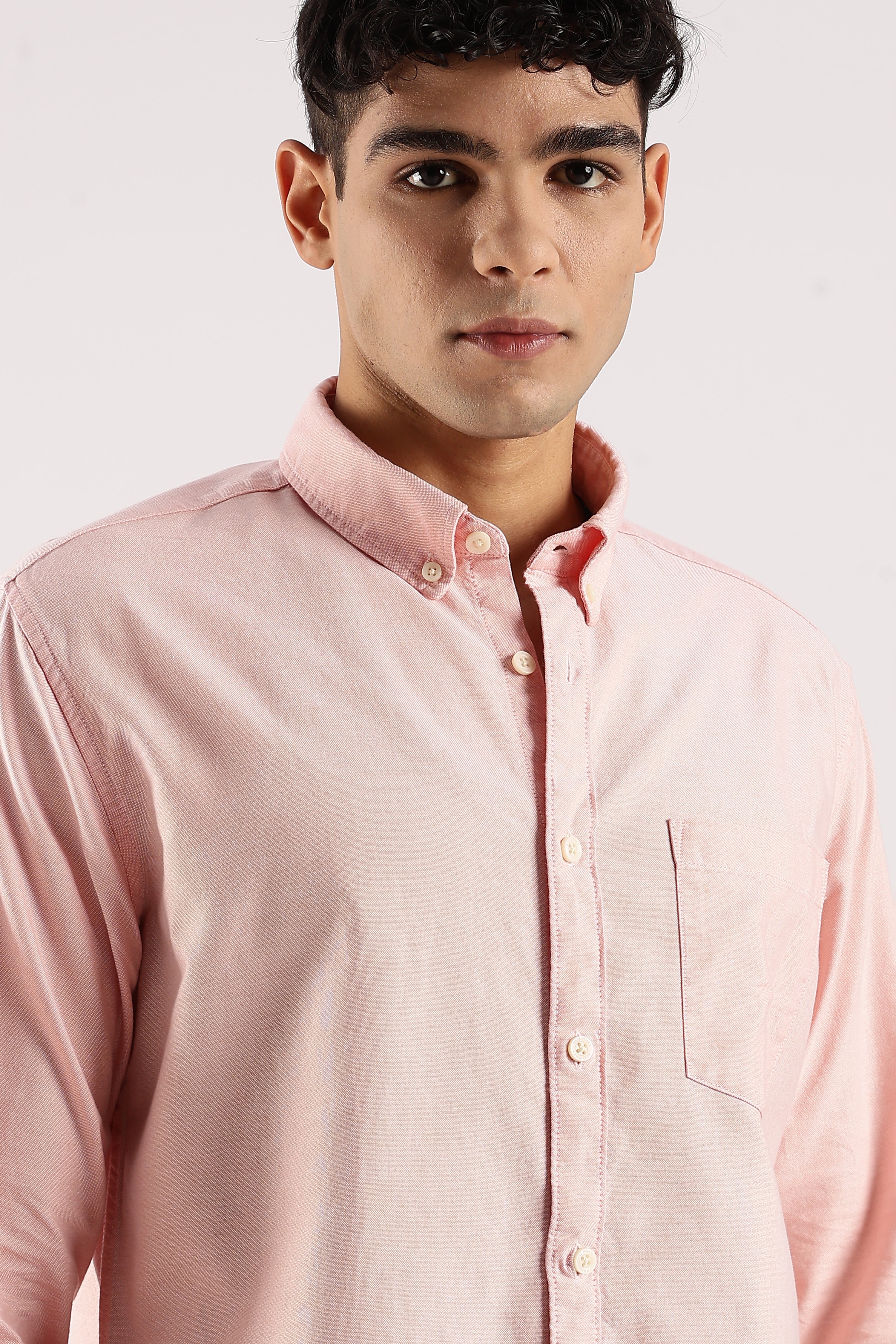 Men Peach Cotton Oxford Shirt - Image 7