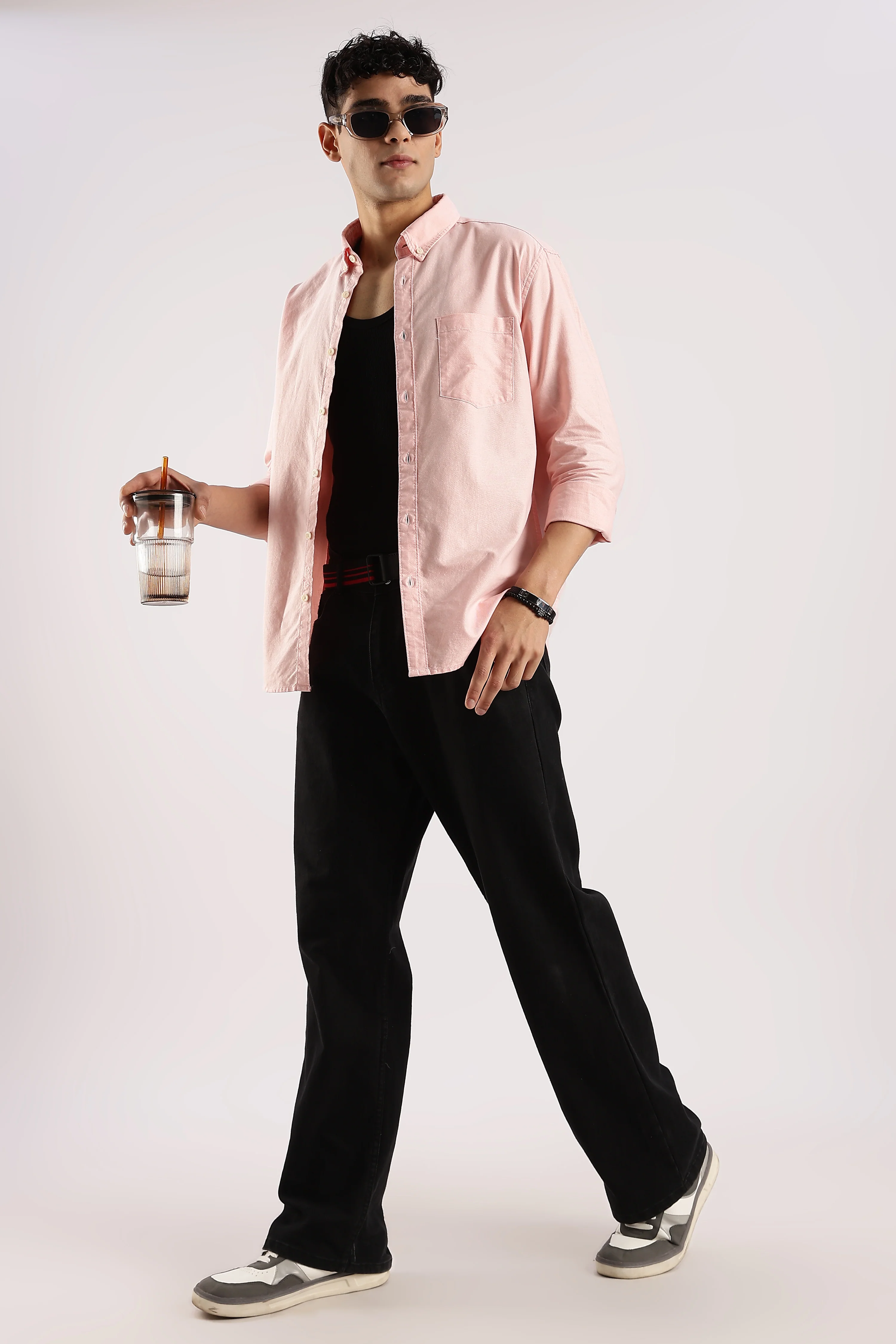 Men Peach Cotton Oxford Shirt - Image 9