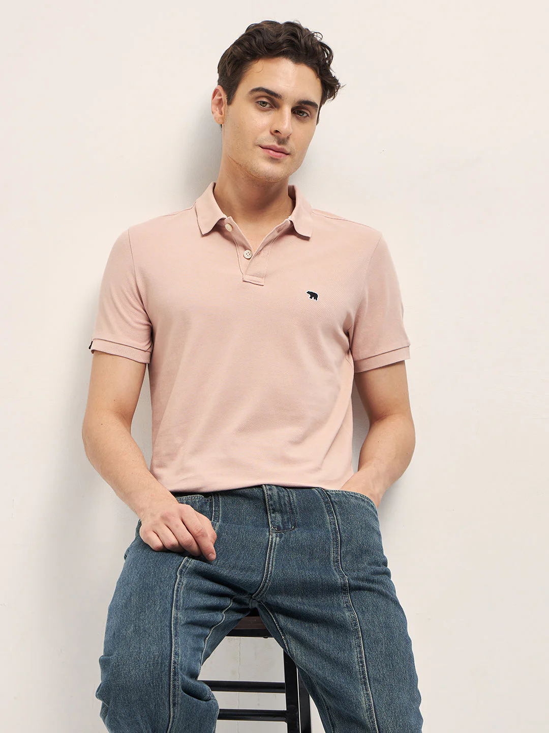 Men Peach Solid Regular Fit Polo