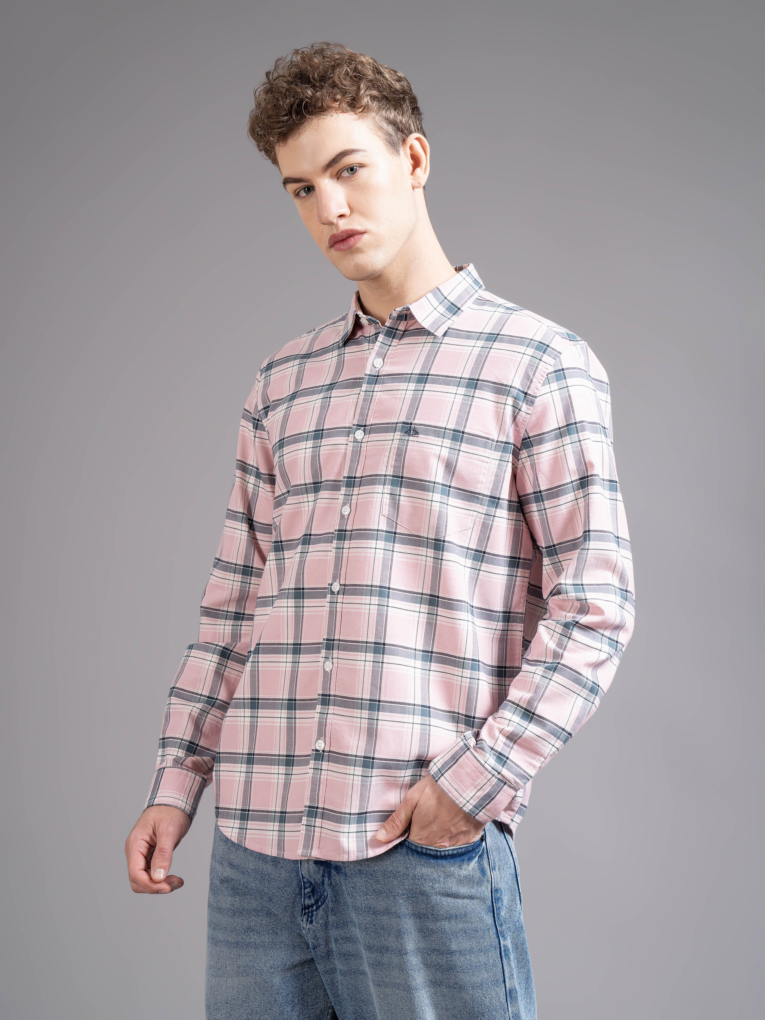 Men Pink Checked Shirt