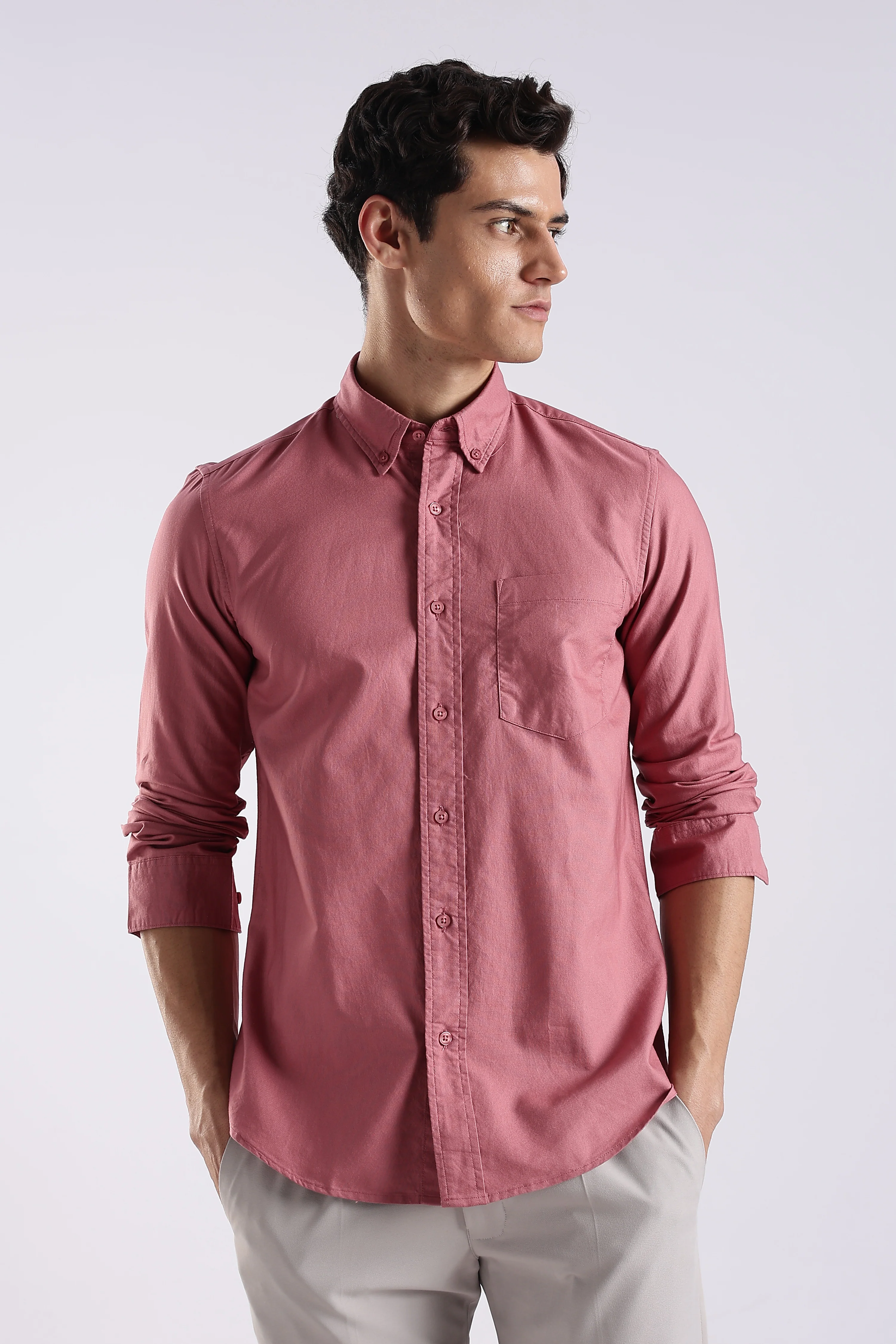 Men Pink Oxford Solid Shirt
